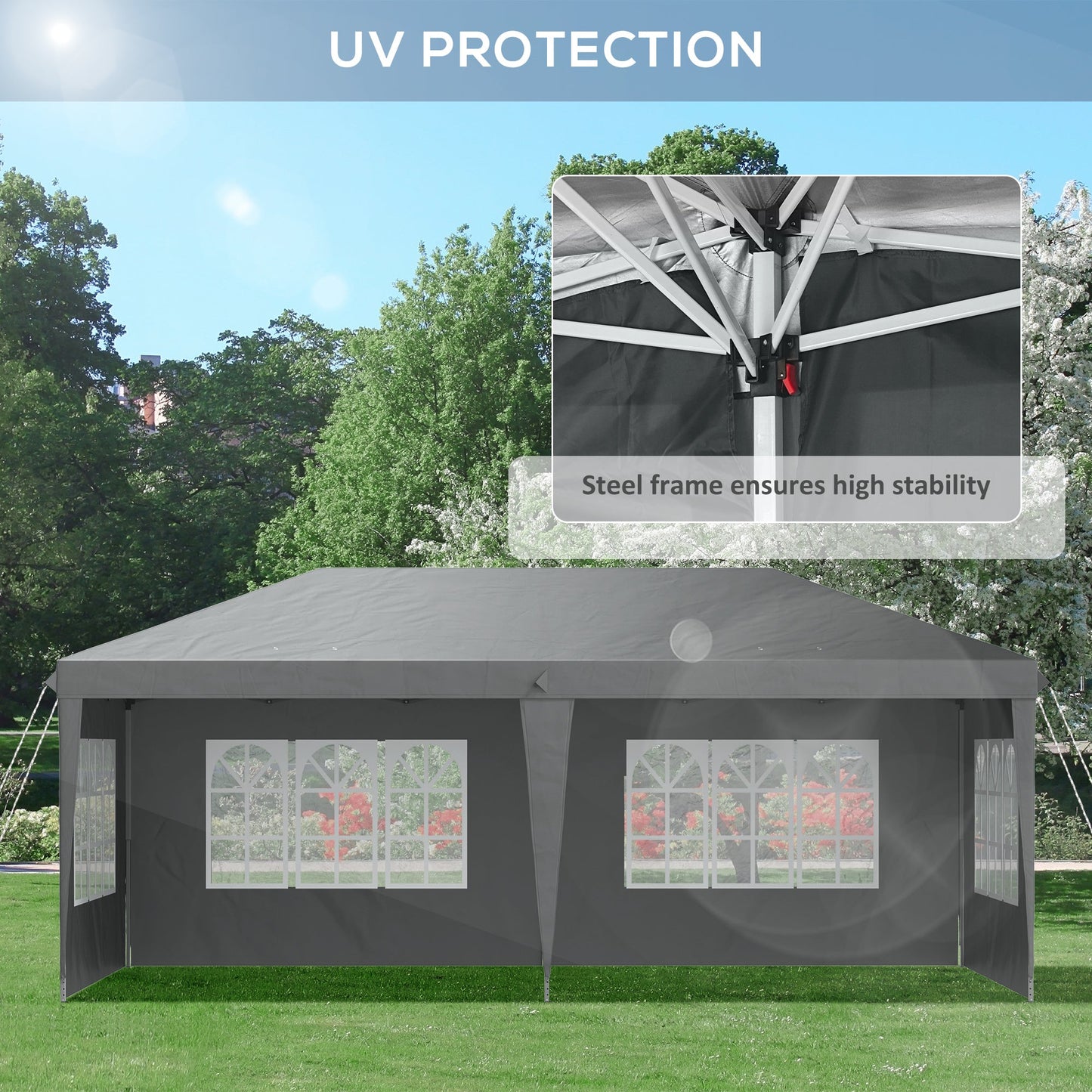 3 x 6m Garden Pop Up Gazebo, Height Adjustable Marquee Party Tent with Sidewalls, Storage Bag, Grey