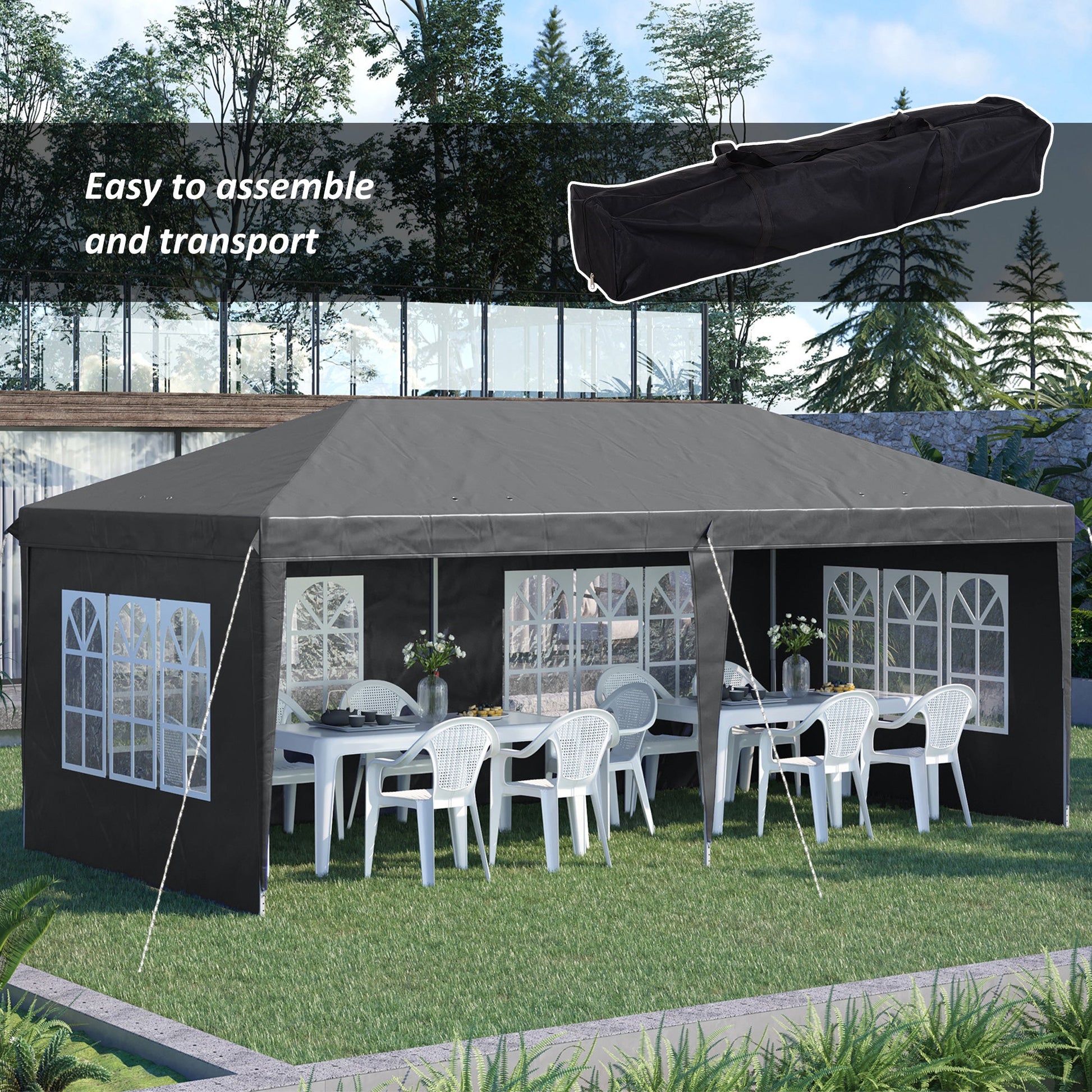 3 x 6m Garden Pop Up Gazebo, Height Adjustable Marquee Party Tent with Sidewalls, Storage Bag, Grey
