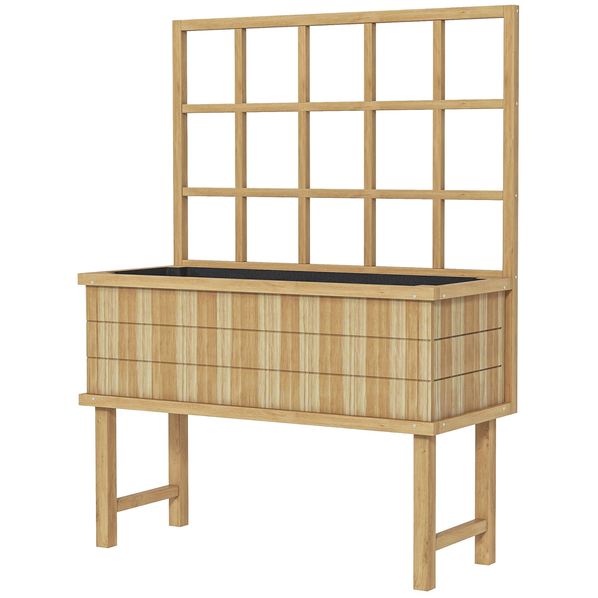 Wooden Raised Planter with Trellis for Vine Climbing Plants, Elevated Garden Bed with Drainage Holes and Bed Liner for Vegetables, Flowers, Herbs, 105 x 45 x 140cm, Natural