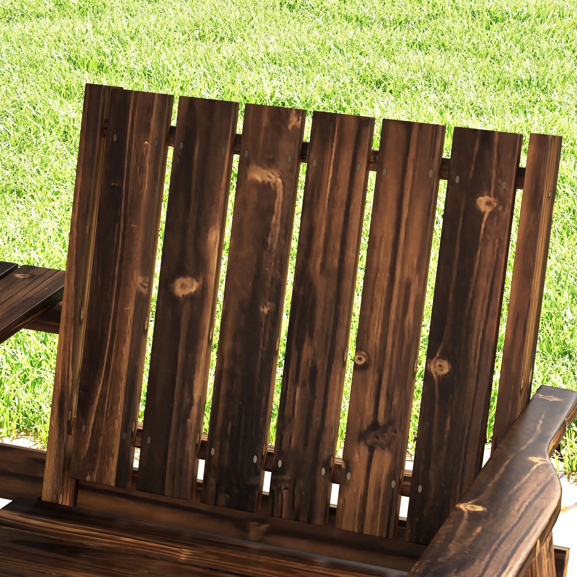 2-Seater Wooden Garden Bench, Antique Loveseat Chair with Table & Parasol Hole, Outdoor Bench for Porch, Patio, Carbonised Finish