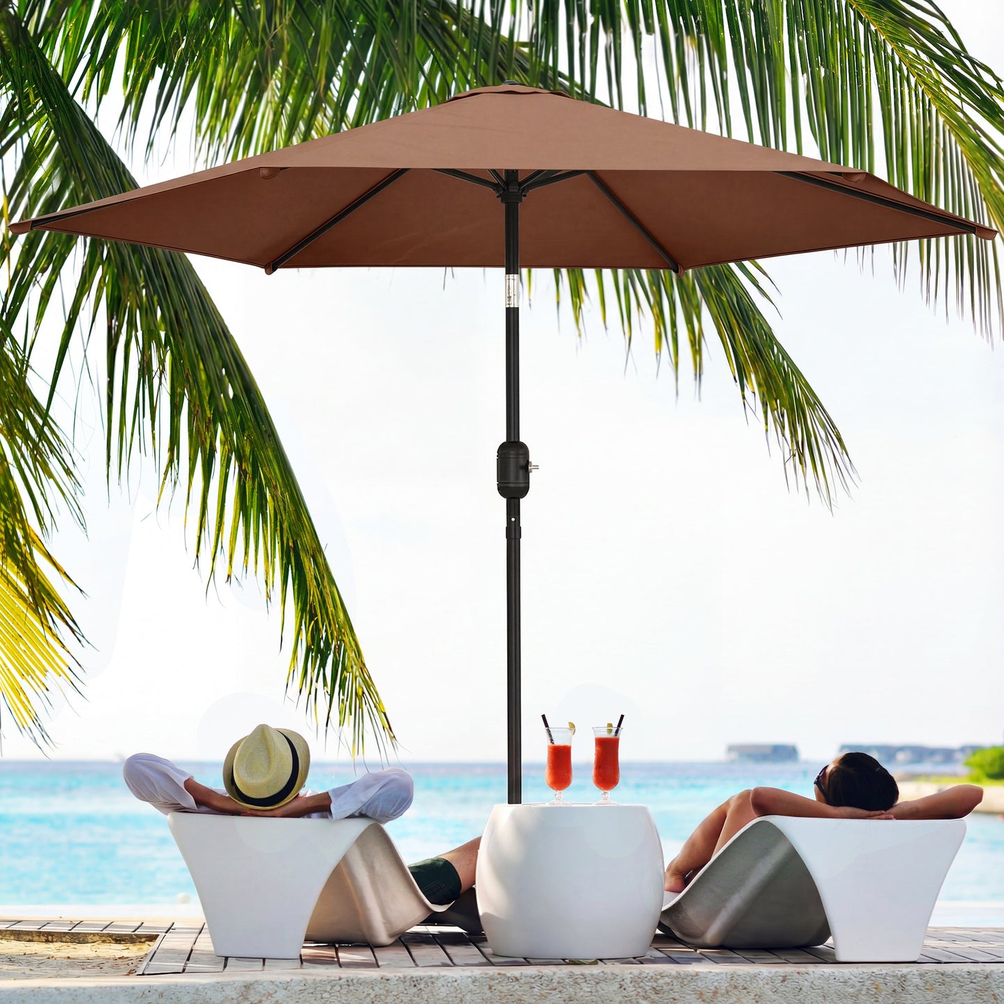 2.6 m Garden Parasol Umbrella with Aluminium Pole, Outdoor Table Market Patio Umbrella Sun Shade with Tilt and Crank, Vent, Coffee