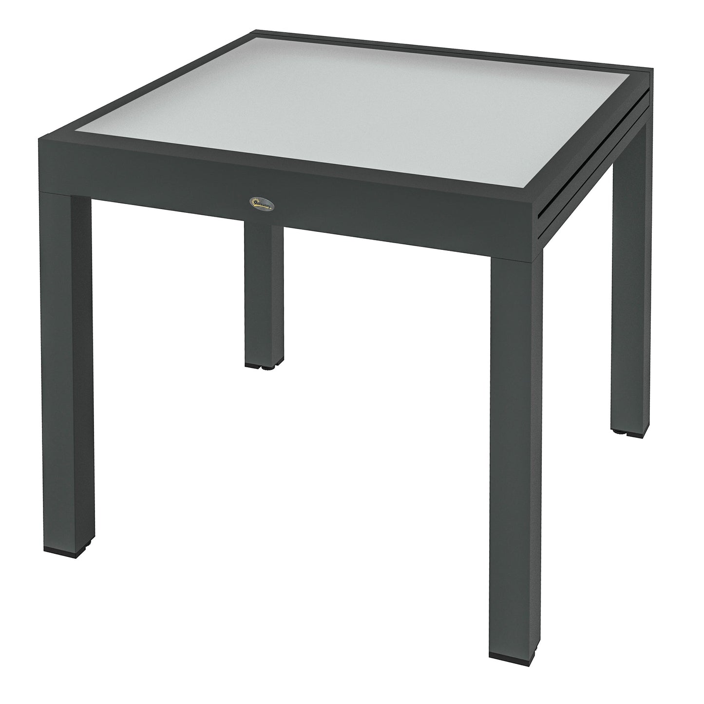 Extending Garden Table, Outdoor Dining Table with Aluminium Frame and Tempered Glass Tabletop, 80/160 x 80 x 75 cm, Black and Clear