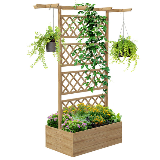 Wood Planter with Trellis, Raised Garden Bed Privacy Screen Planter Box to Grow Vegetables, Herbs and Flowers for Garden, Patio, Deck, Natural
