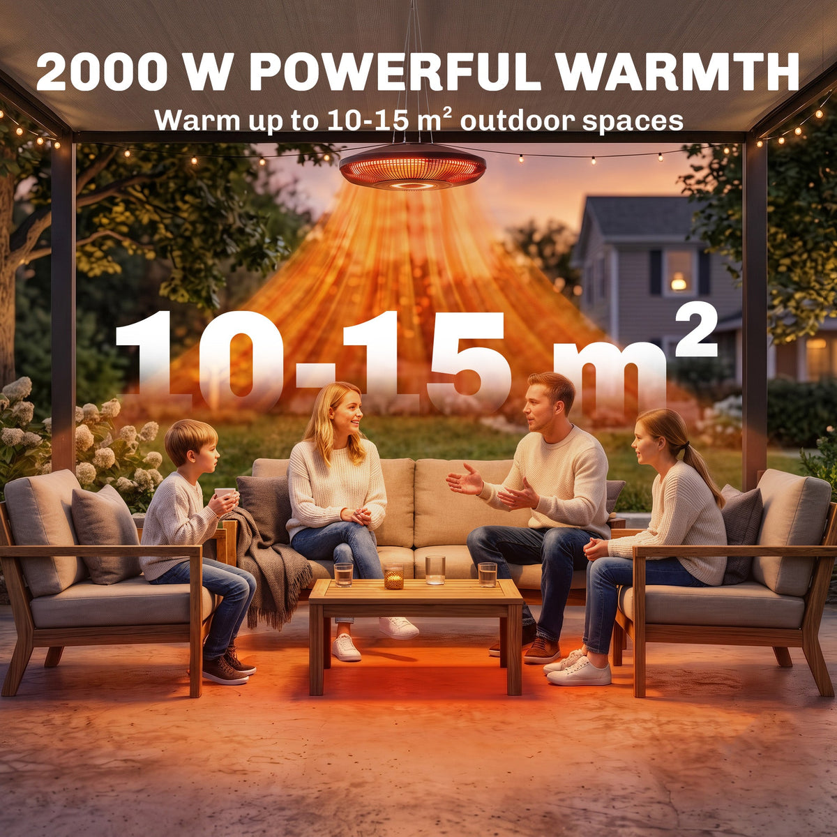 Hanging Electric Patio Heater with LED Light, 1000/2000 W IP65 Waterproof Ceiling Mounted Outdoor Infrared Heater with Touch/Remote Control, 24-Hour Timer, Black