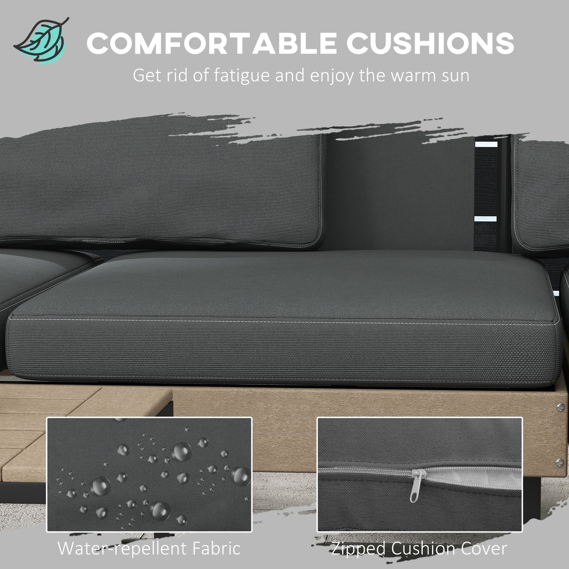 3 Pieces Garden Furniture Set, L Shaped 4 Seater Corner Sofa Set with Table and Cushions, HDPE, Outdoor Patio Sofa Set for Patio, Grey