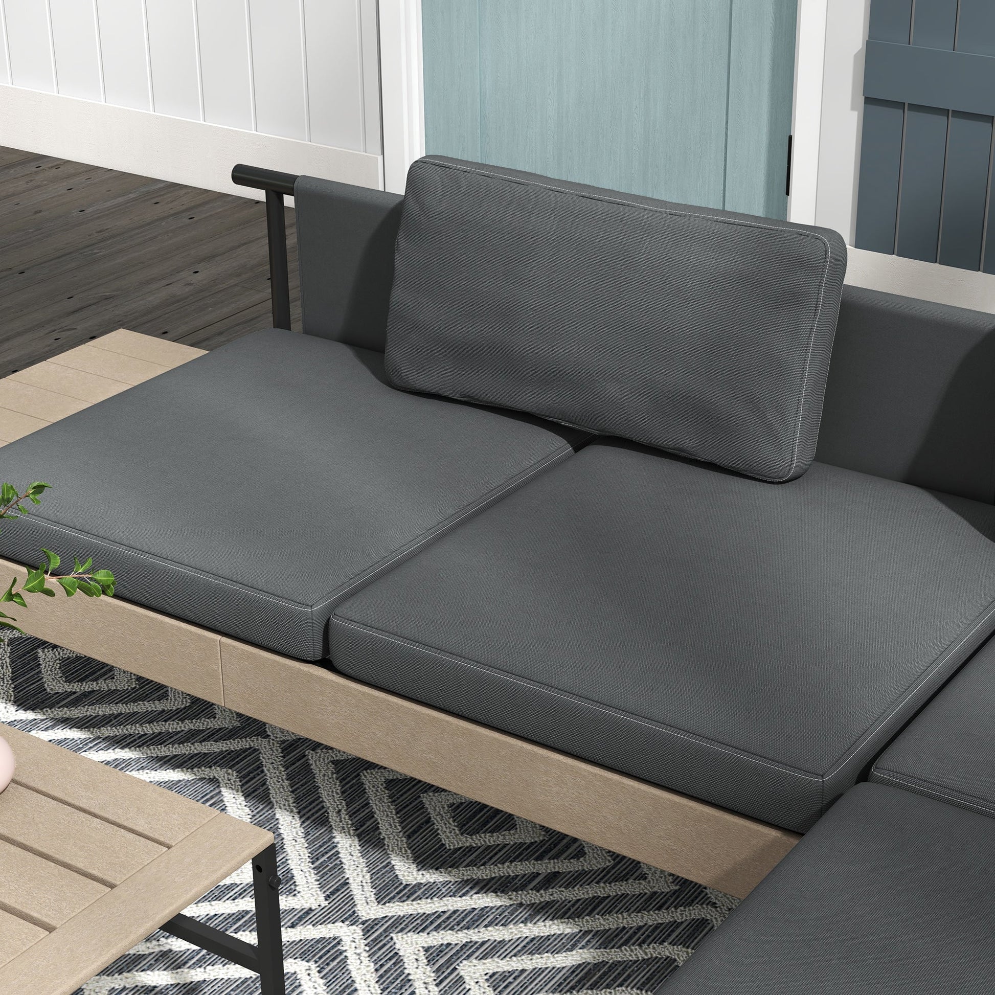 3 Pieces Garden Furniture Set, L Shaped 4 Seater Corner Sofa Set with Table and Cushions, HDPE, Outdoor Patio Sofa Set for Patio, Grey