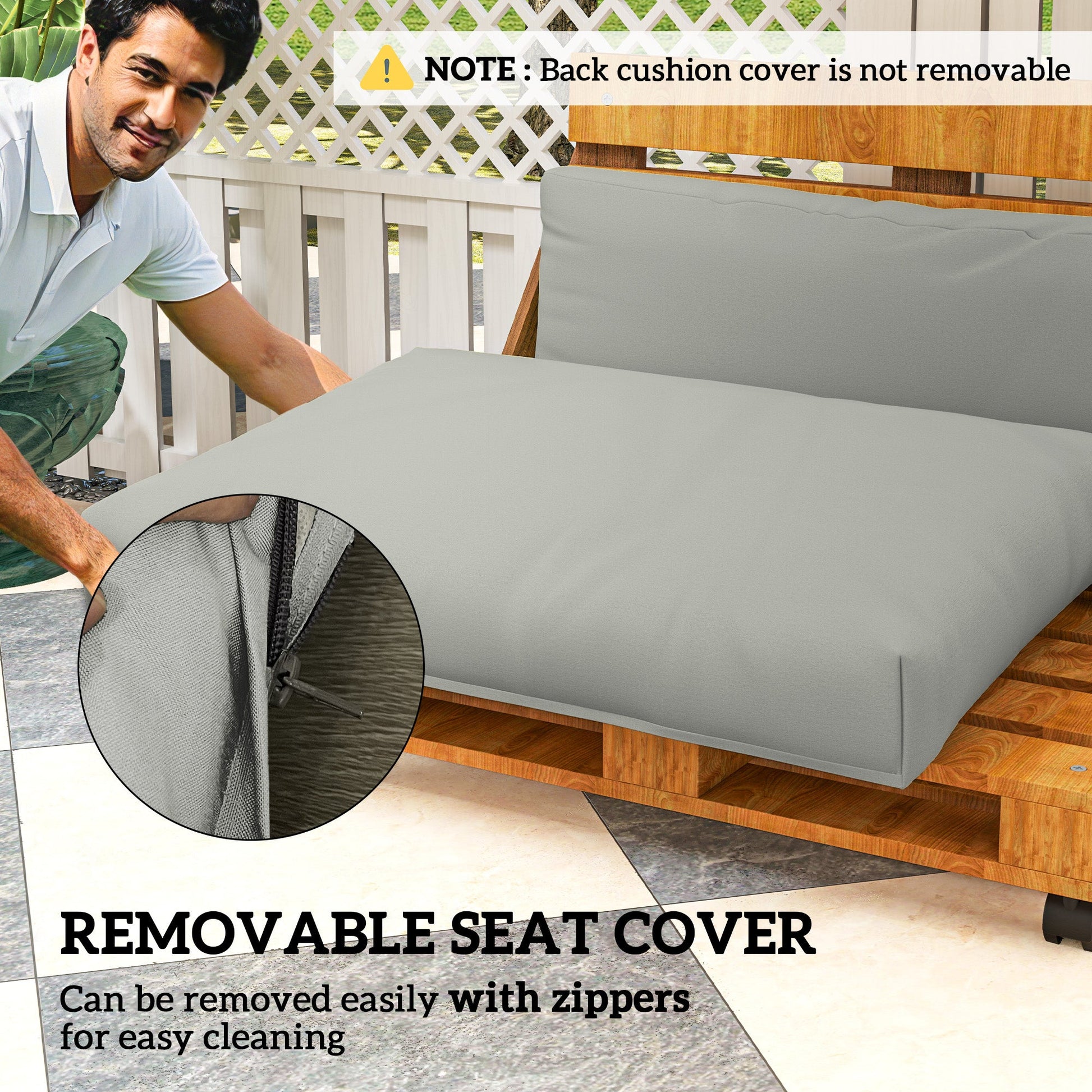 2 Seater Pallet Furniture Cushions Pallet Cushions, UPF20+ 220gsm Fabric, 20 cm Thick Outdoor Seat Pads, Light Grey