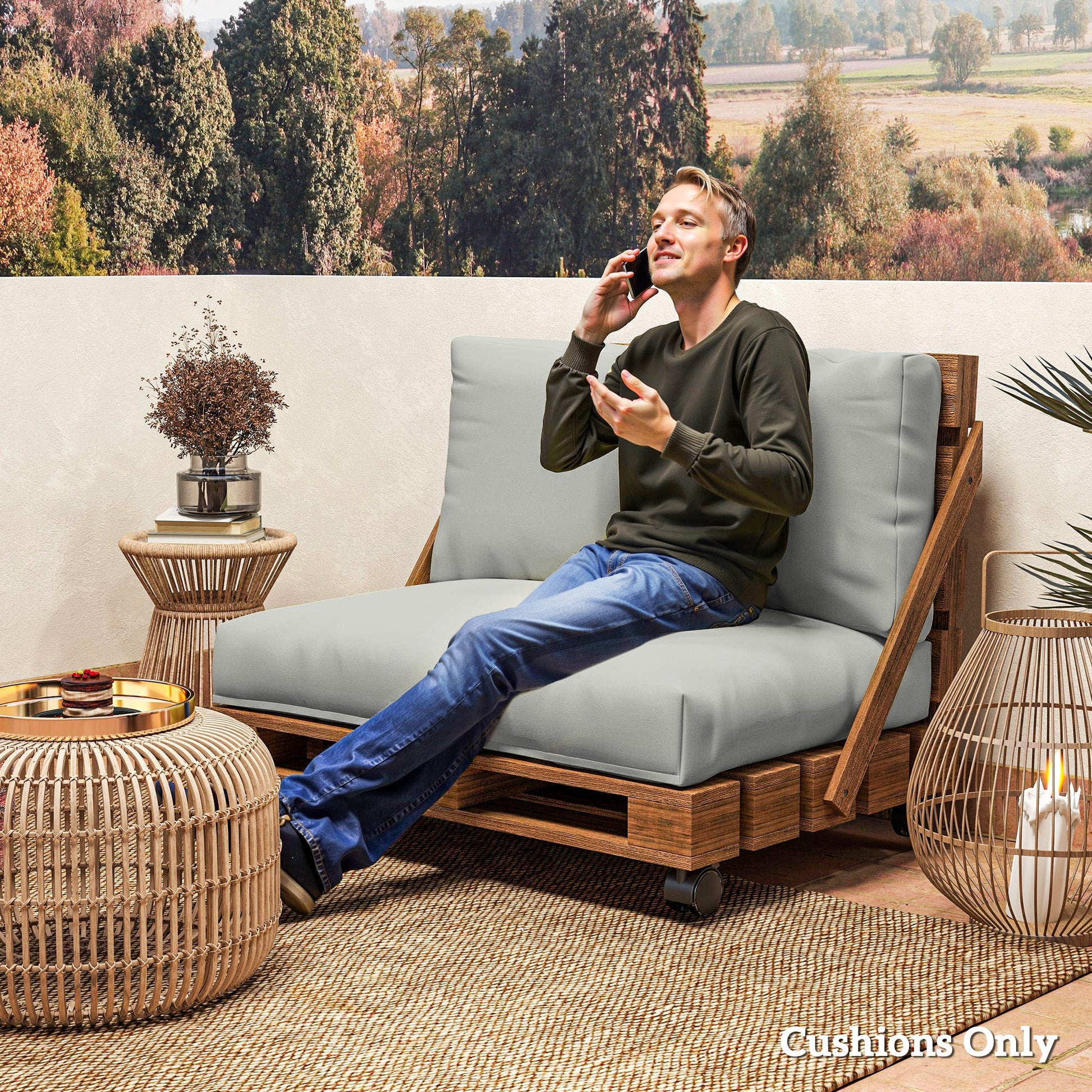 2 Seater Pallet Furniture Cushions Pallet Cushions, UPF20+ 220gsm Fabric, 20 cm Thick Outdoor Seat Pads, Light Grey