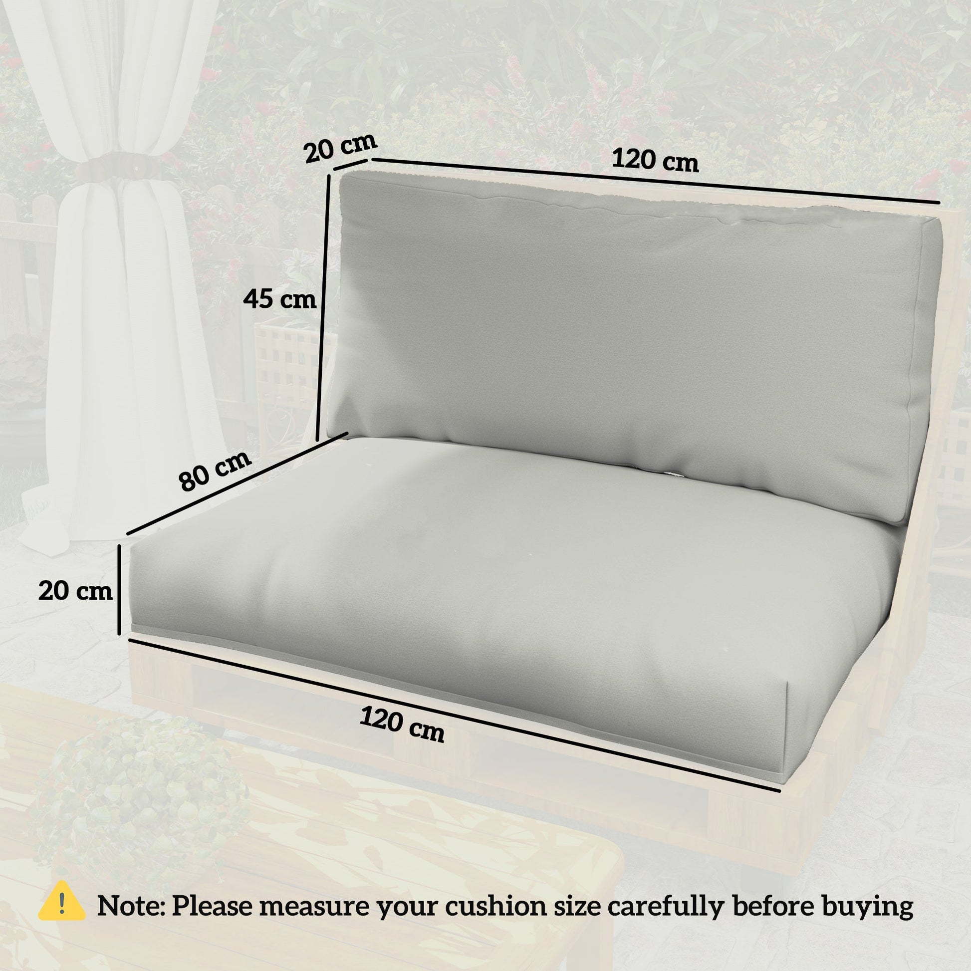 2 Seater Pallet Furniture Cushions Pallet Cushions, UPF20+ 220gsm Fabric, 20 cm Thick Outdoor Seat Pads, Light Grey