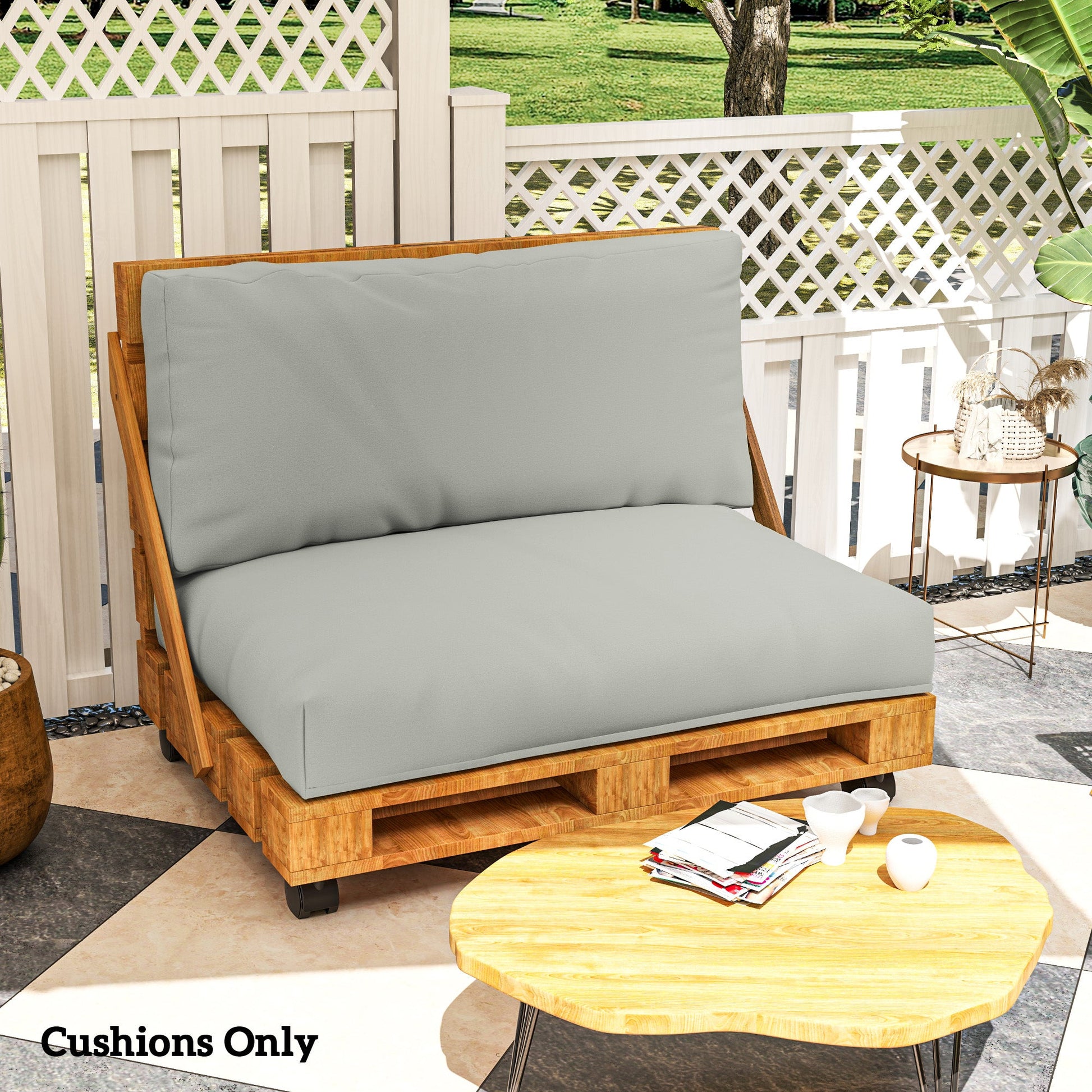 2 Seater Pallet Furniture Cushions Pallet Cushions, UPF20+ 220gsm Fabric, 20 cm Thick Outdoor Seat Pads, Light Grey