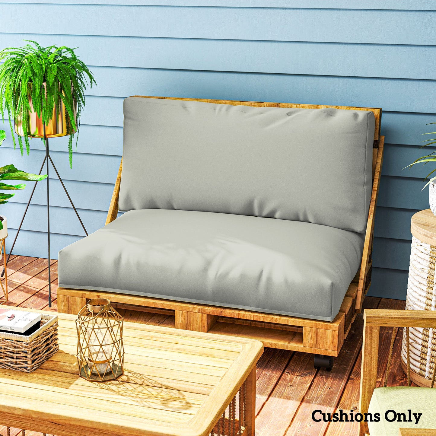 2 Seater Pallet Furniture Cushions Pallet Cushions, UPF20+ 220gsm Fabric, 20 cm Thick Outdoor Seat Pads, Light Grey