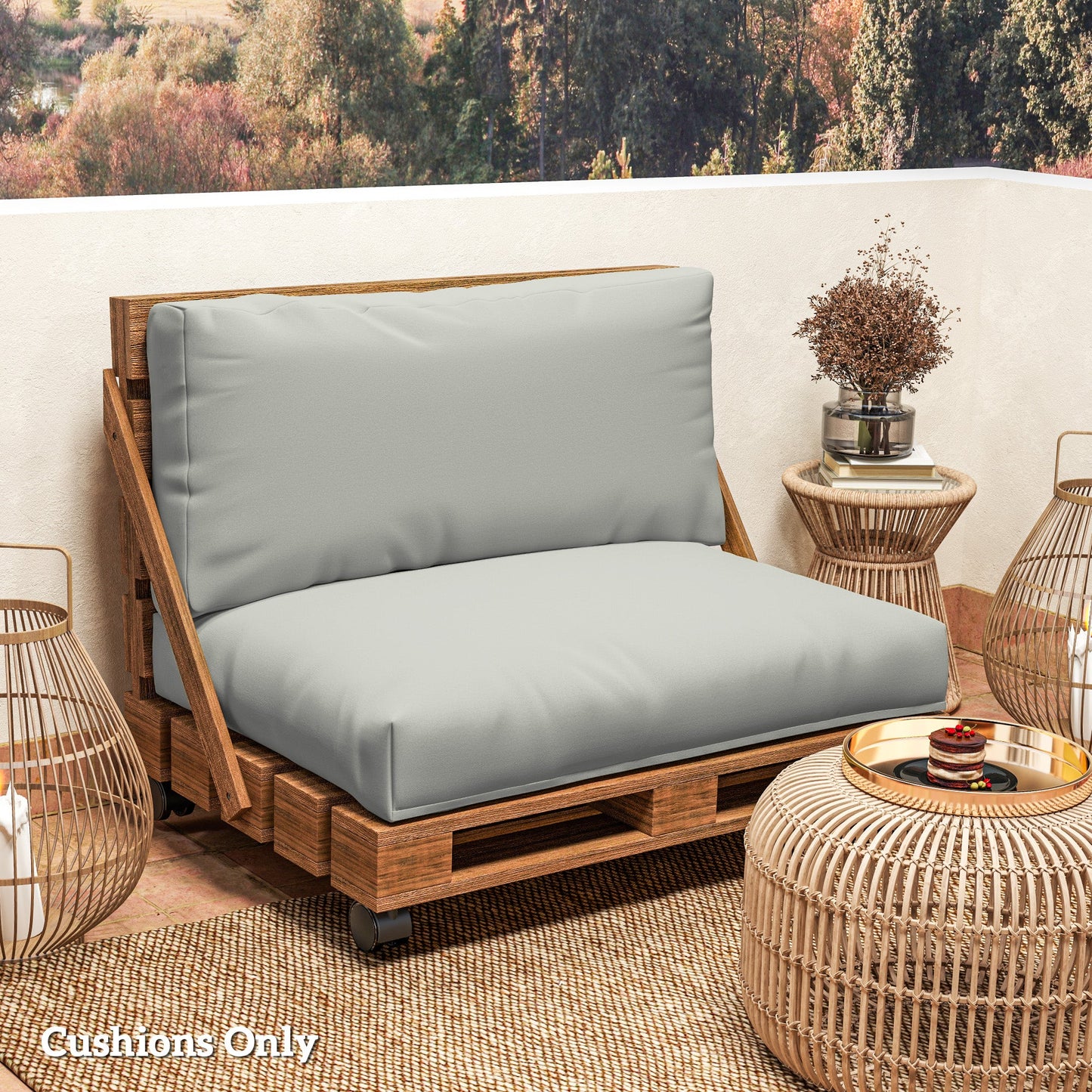 2 Seater Pallet Furniture Cushions Pallet Cushions, UPF20+ 220gsm Fabric, 20 cm Thick Outdoor Seat Pads, Light Grey