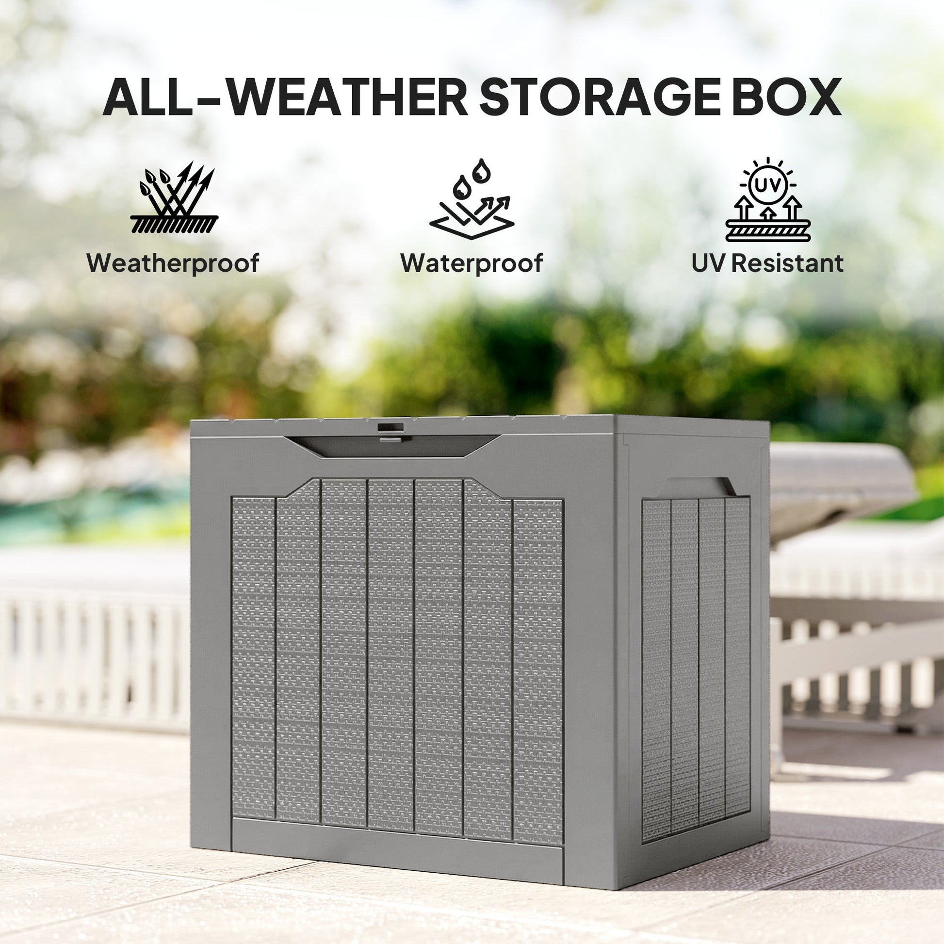 93L Plastic Garden Storage Box, Outdoor Storage Box with Handles, Waterproof Outdoor Storage Container for Garden Tools and Accessories, Khaki