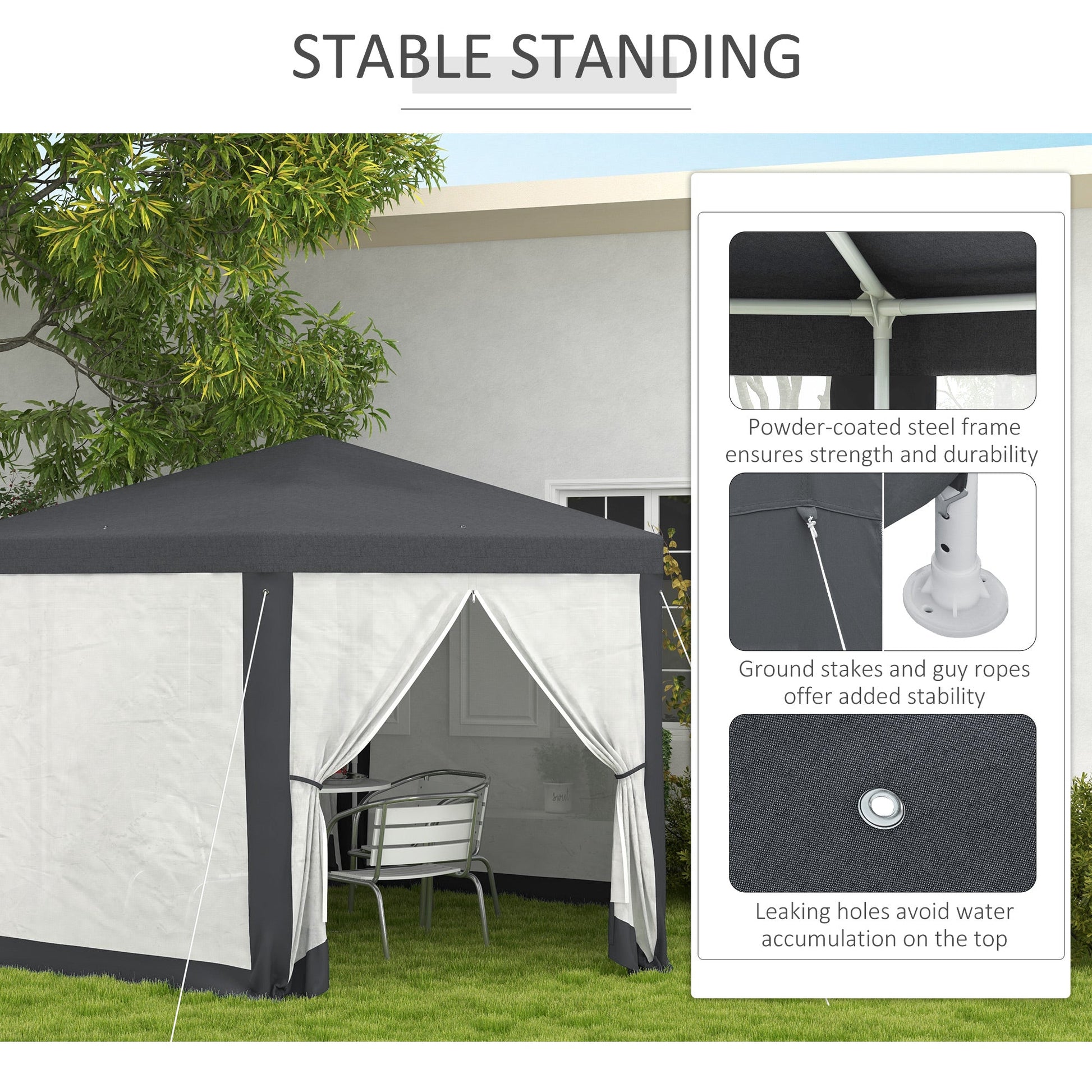 4M Hexagon Gazebo, Netting Party Tent, Patio Canopy Outdoor Event Shelter for Activities, Shade Resistant, Dark Grey