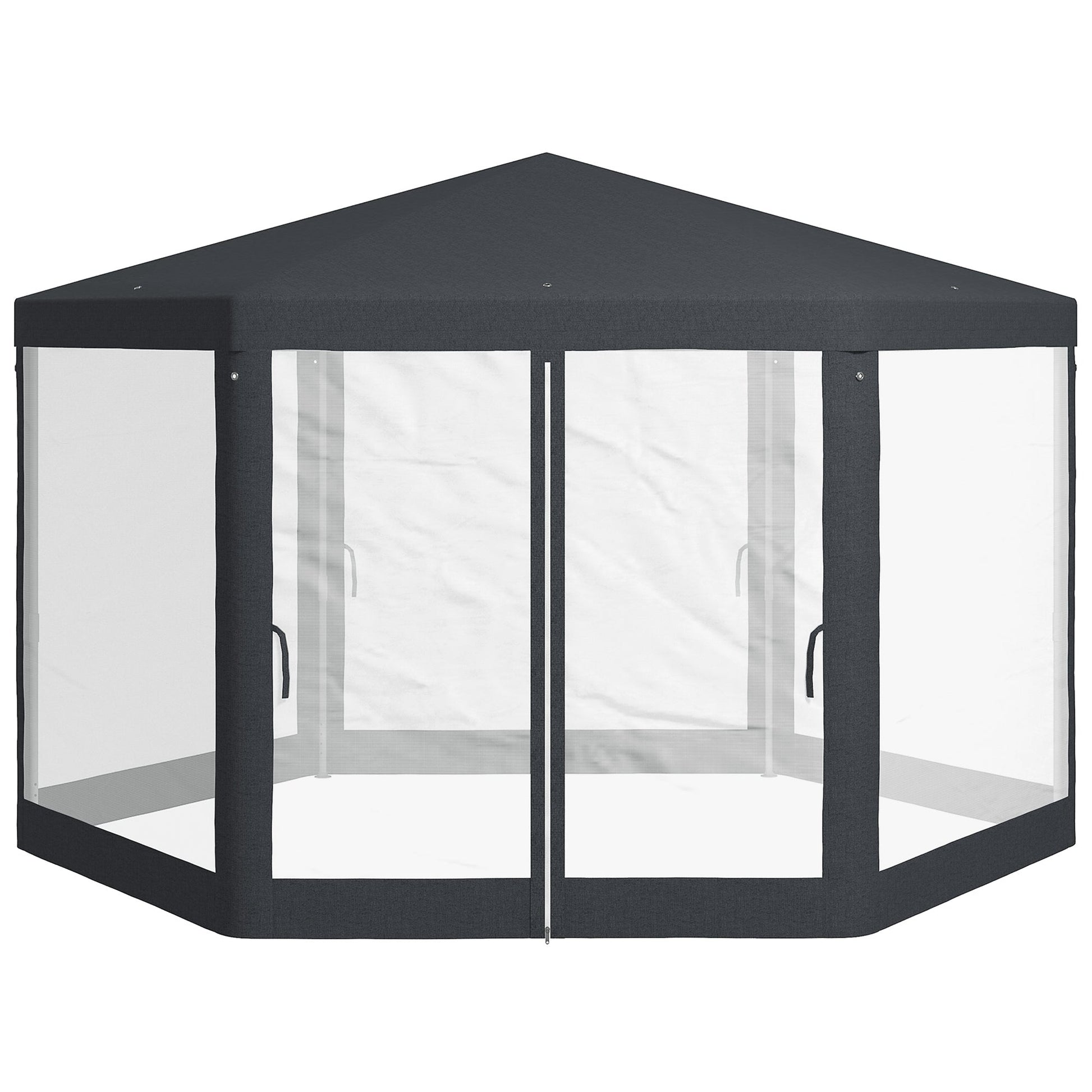 4M Hexagon Gazebo, Netting Party Tent, Patio Canopy Outdoor Event Shelter for Activities, Shade Resistant, Dark Grey