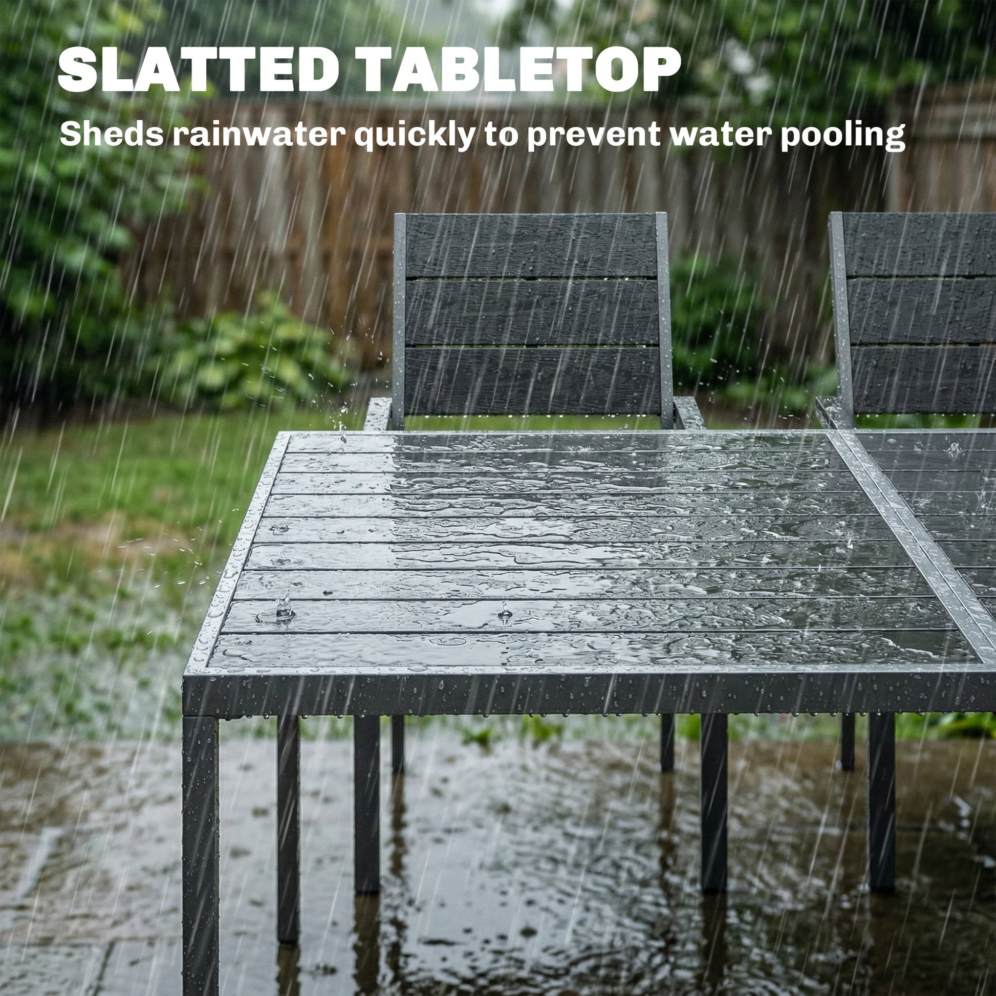 7 Pieces Outdoor Dining Set, Patio Table and Chairs for 6, Garden Dining Furniture Set with Slatted Tabletop and Metal Frame for Balcony, Patio, Backyard, Black