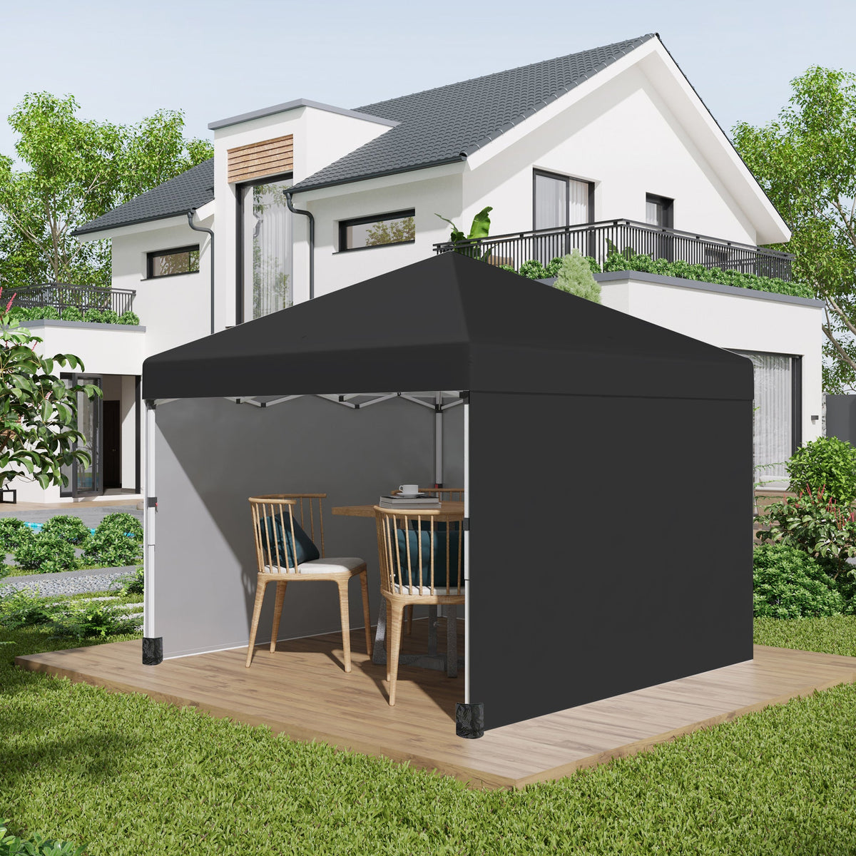 3 x 3 (M) Pop Up Gazebo with 3 Sidewalls, Leg Weight Bags and Wheeled Bag, Height Adjustable Party Tent Event Shelter for Garden, Patio, Black
