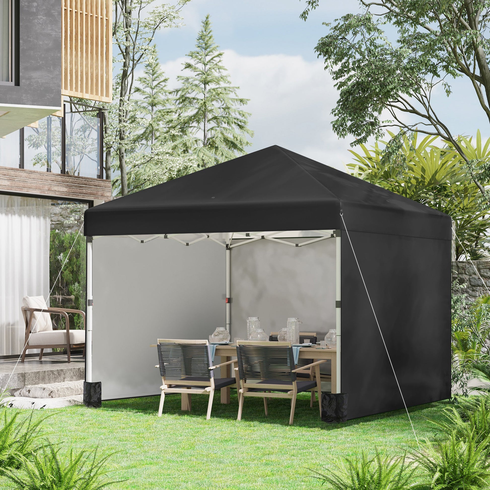 3 x 3 (M) Pop Up Gazebo with 3 Sidewalls, Leg Weight Bags and Wheeled Bag, Height Adjustable Party Tent Event Shelter for Garden, Patio, Black