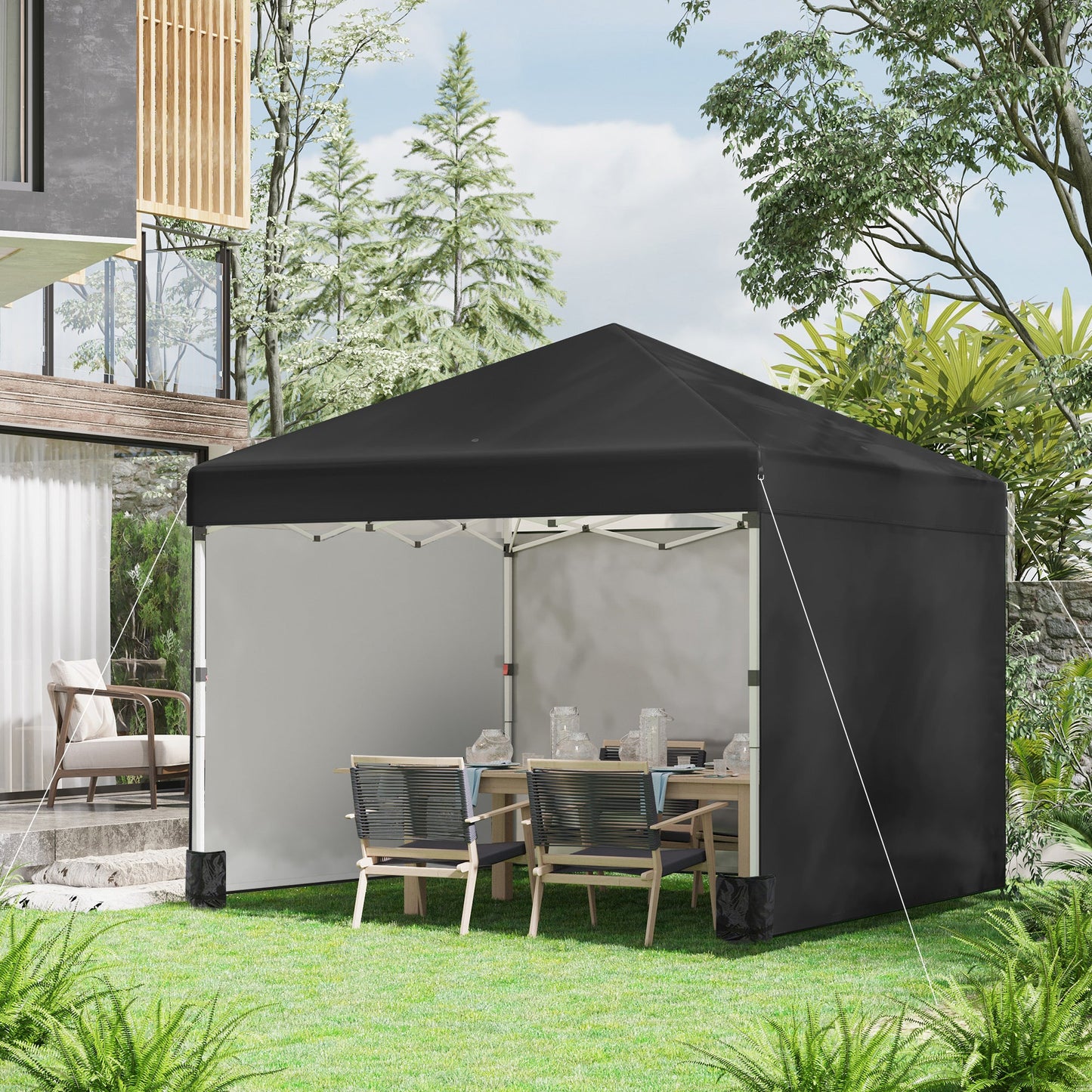 3 x 3 (M) Pop Up Gazebo with 3 Sidewalls, Leg Weight Bags and Wheeled Bag, Height Adjustable Party Tent Event Shelter for Garden, Patio, Black