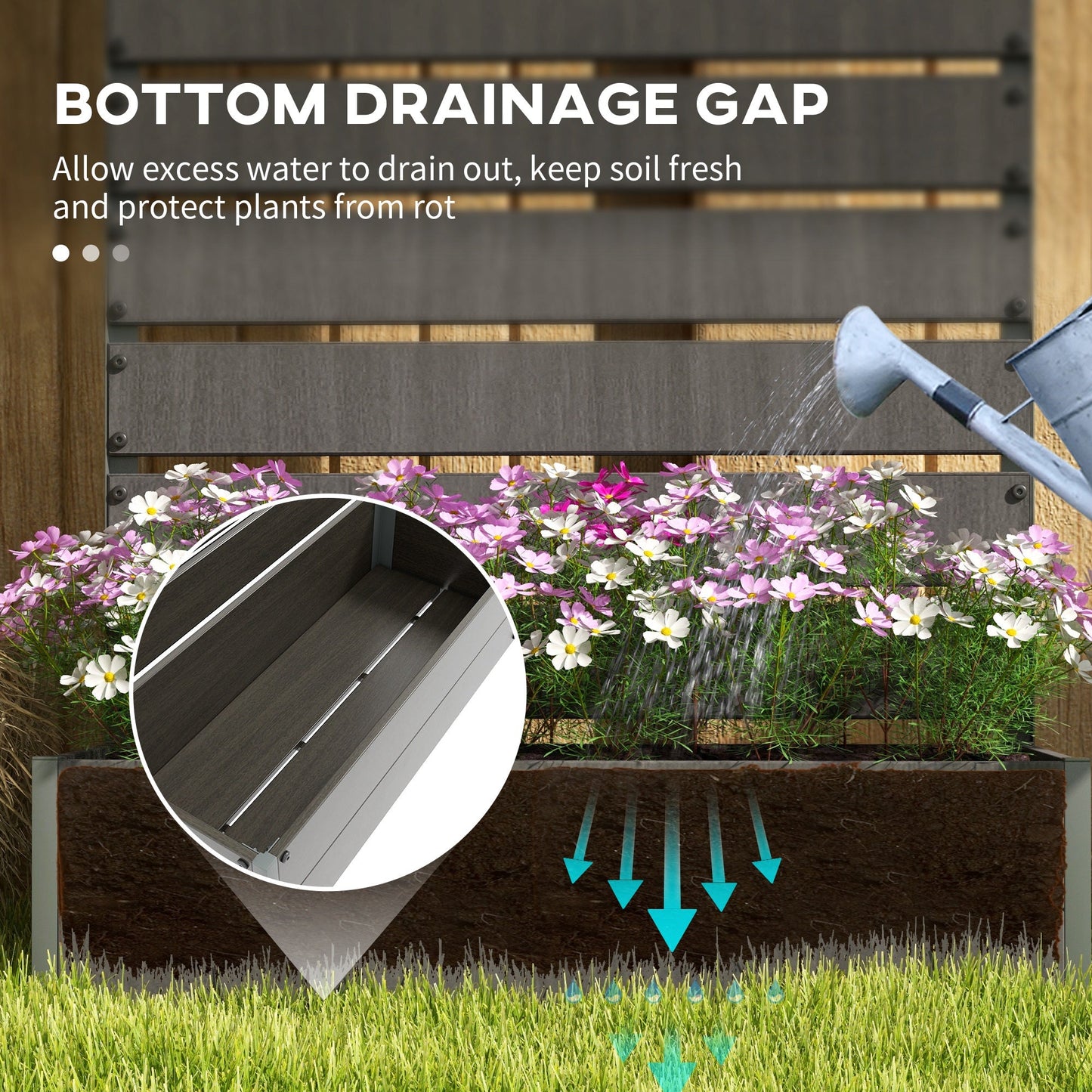 Garden Planter with Trellis for Climbing Plants, Vines, Flowers, Freestanding Raised Bed for Garden, Outdoor, Patio, Planter Box with Drainage Gap, Dark Grey