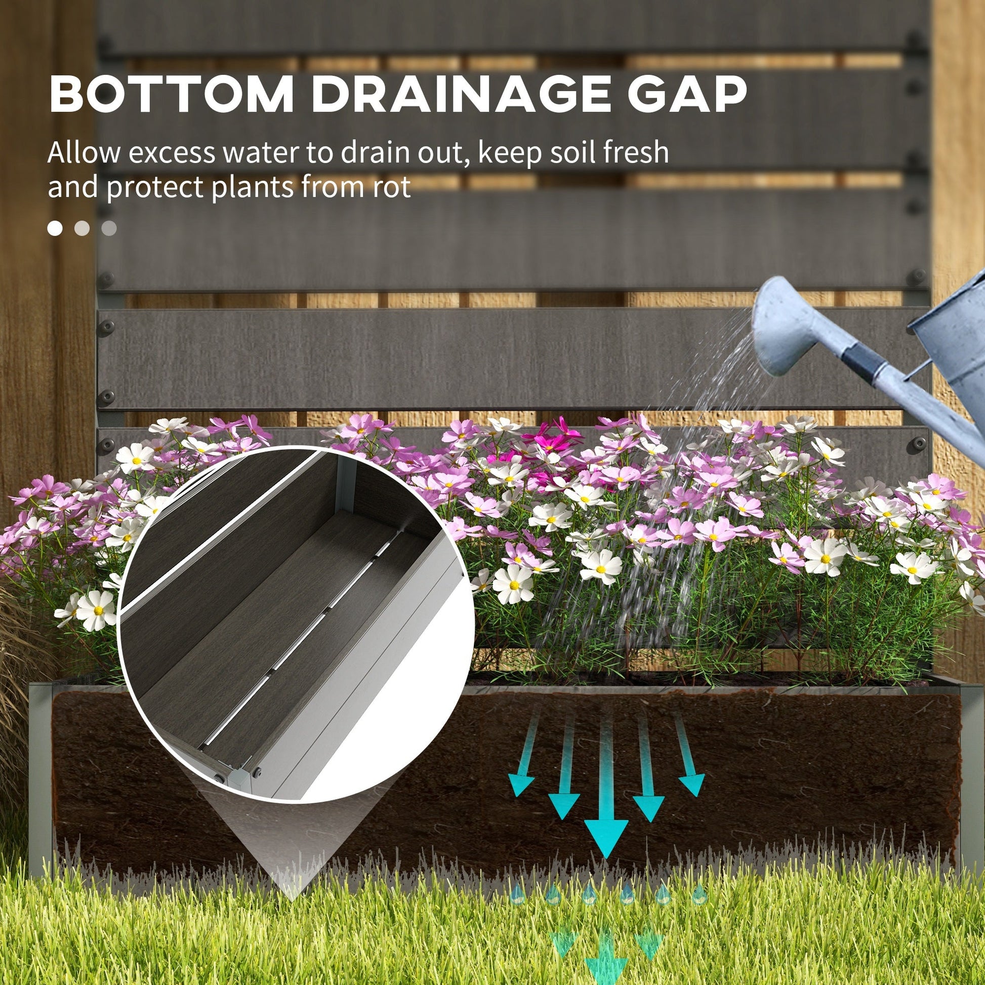 Garden Planter with Trellis for Climbing Plants, Vines, Flowers, Freestanding Raised Bed for Garden, Outdoor, Patio, Planter Box with Drainage Gap, Dark Grey