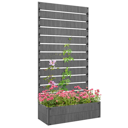 Garden Planter with Trellis for Climbing Plants, Vines, Flowers, Freestanding Raised Bed for Garden, Outdoor, Patio, Planter Box with Drainage Gap, Dark Grey