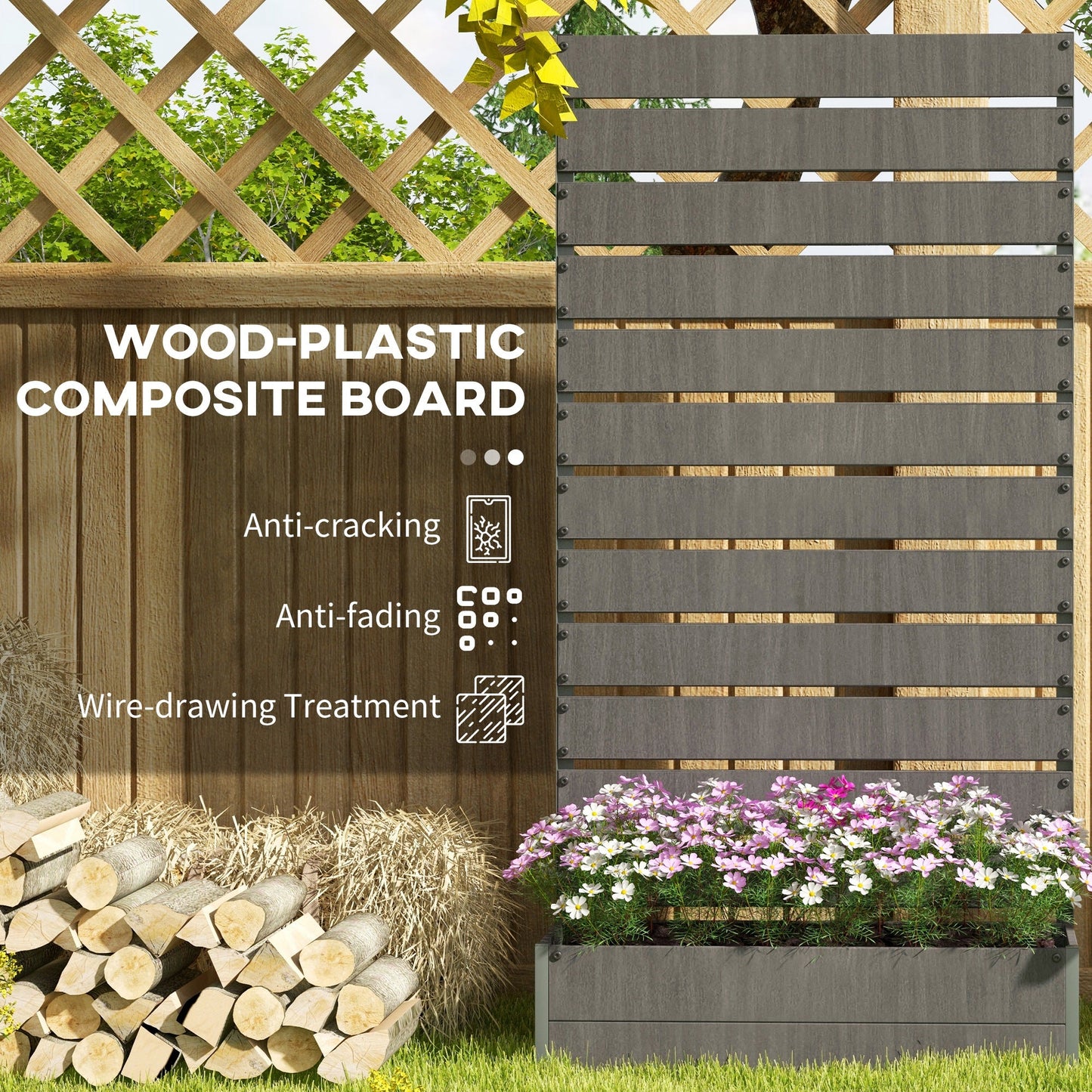 Garden Planter with Trellis for Climbing Plants, Vines, Flowers, Freestanding Raised Bed for Garden, Outdoor, Patio, Planter Box with Drainage Gap, Dark Grey