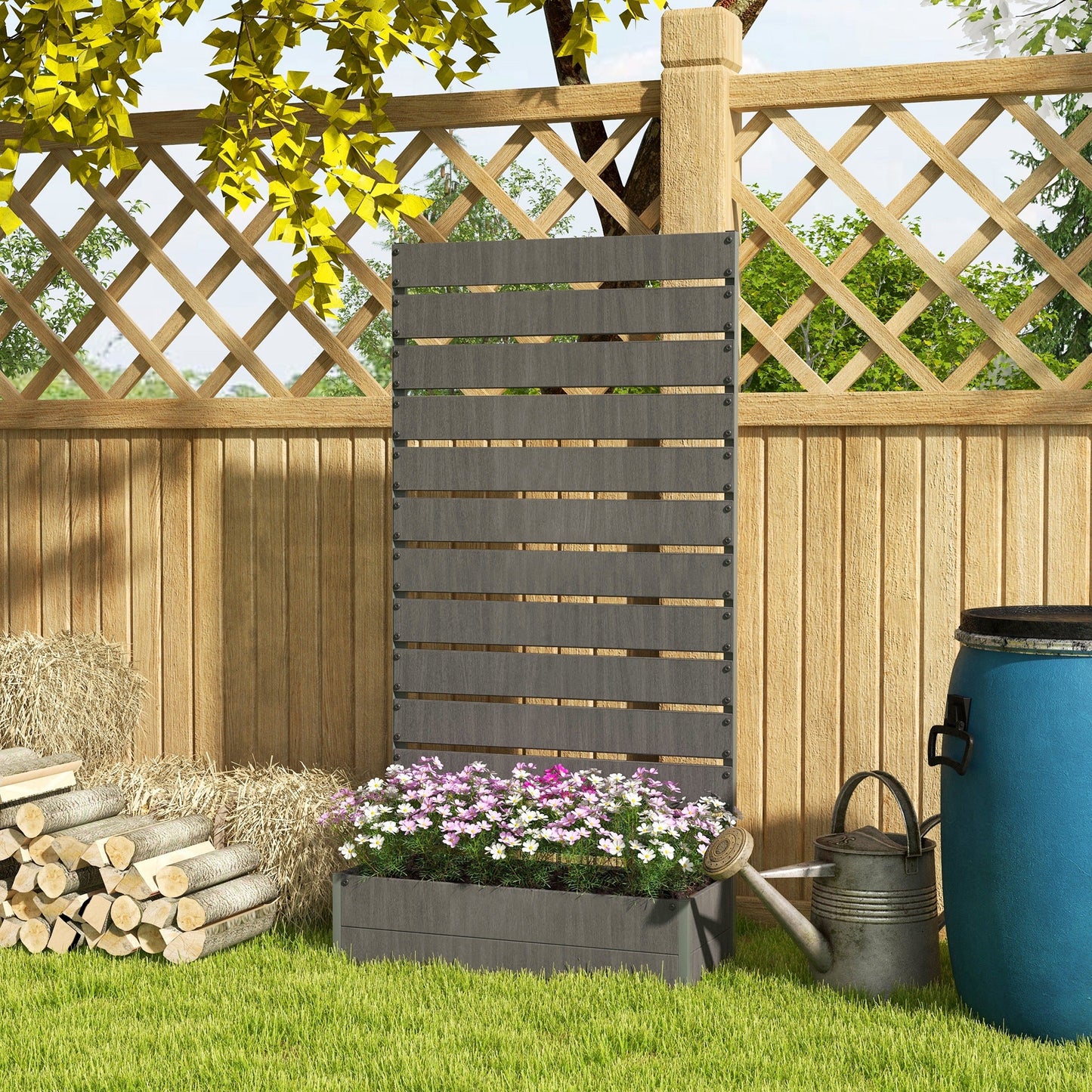 Garden Planter with Trellis for Climbing Plants, Vines, Flowers, Freestanding Raised Bed for Garden, Outdoor, Patio, Planter Box with Drainage Gap, Dark Grey