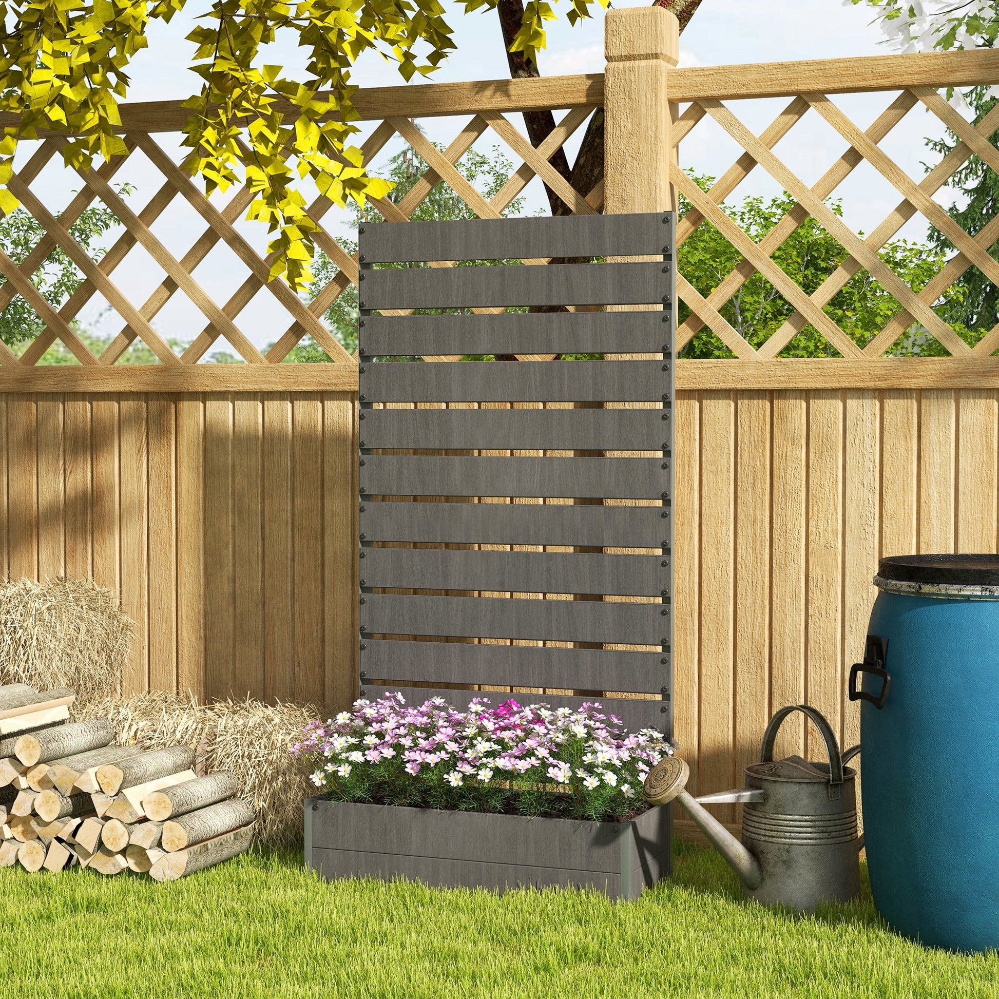 Garden Planter with Trellis for Climbing Plants, Vines, Flowers, Freestanding Raised Bed for Garden, Outdoor, Patio, Planter Box with Drainage Gap, Dark Grey