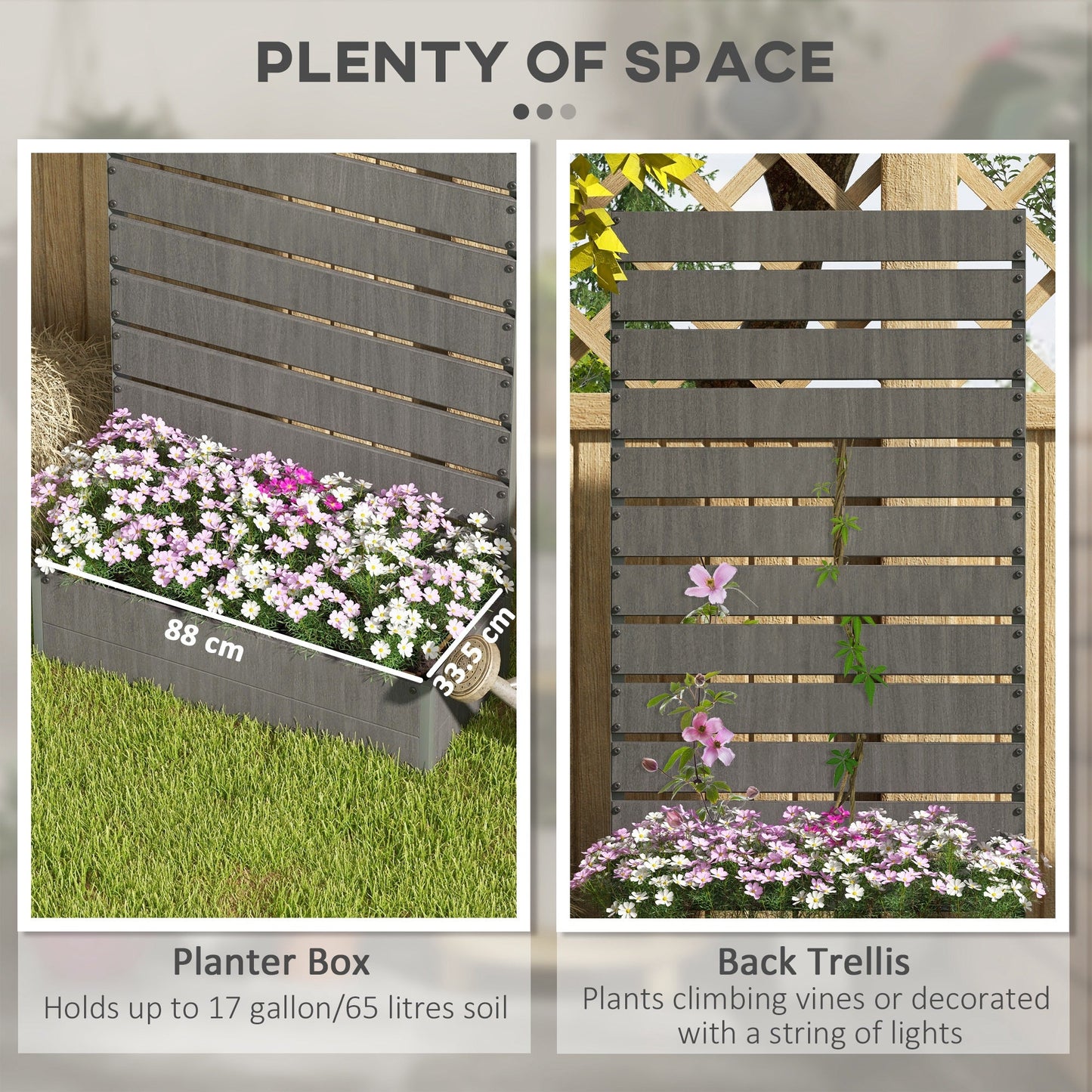 Garden Planter with Trellis for Climbing Plants, Vines, Flowers, Freestanding Raised Bed for Garden, Outdoor, Patio, Planter Box with Drainage Gap, Dark Grey