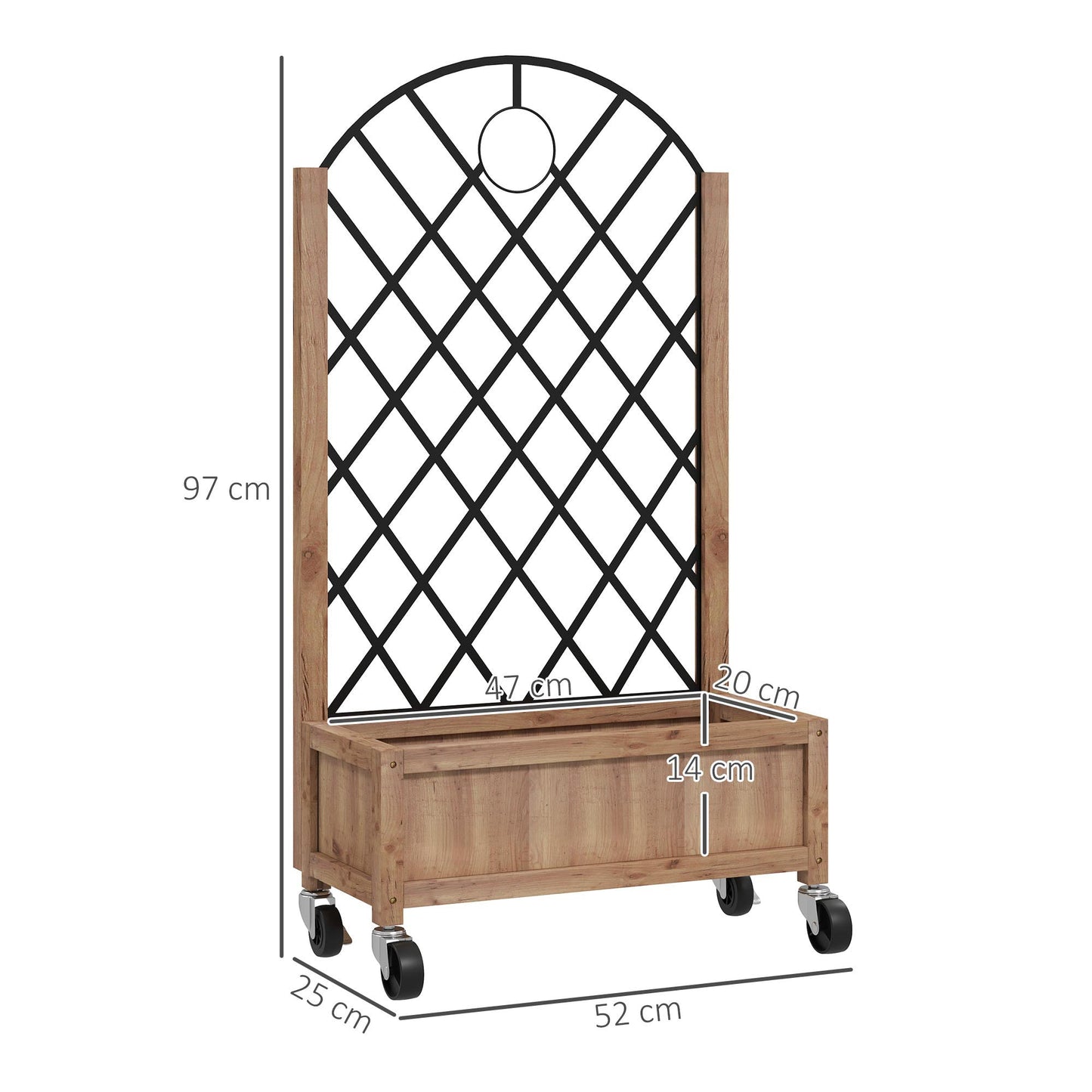 Raised Garden Bed with Metal Trellis, Pack of 2 Wooden Elevated Planter Box with Wheels and Drainage Holes, Outdoor Raised Planter for Climbing Plants, Fruits, Vegetables, Flowers, Brown