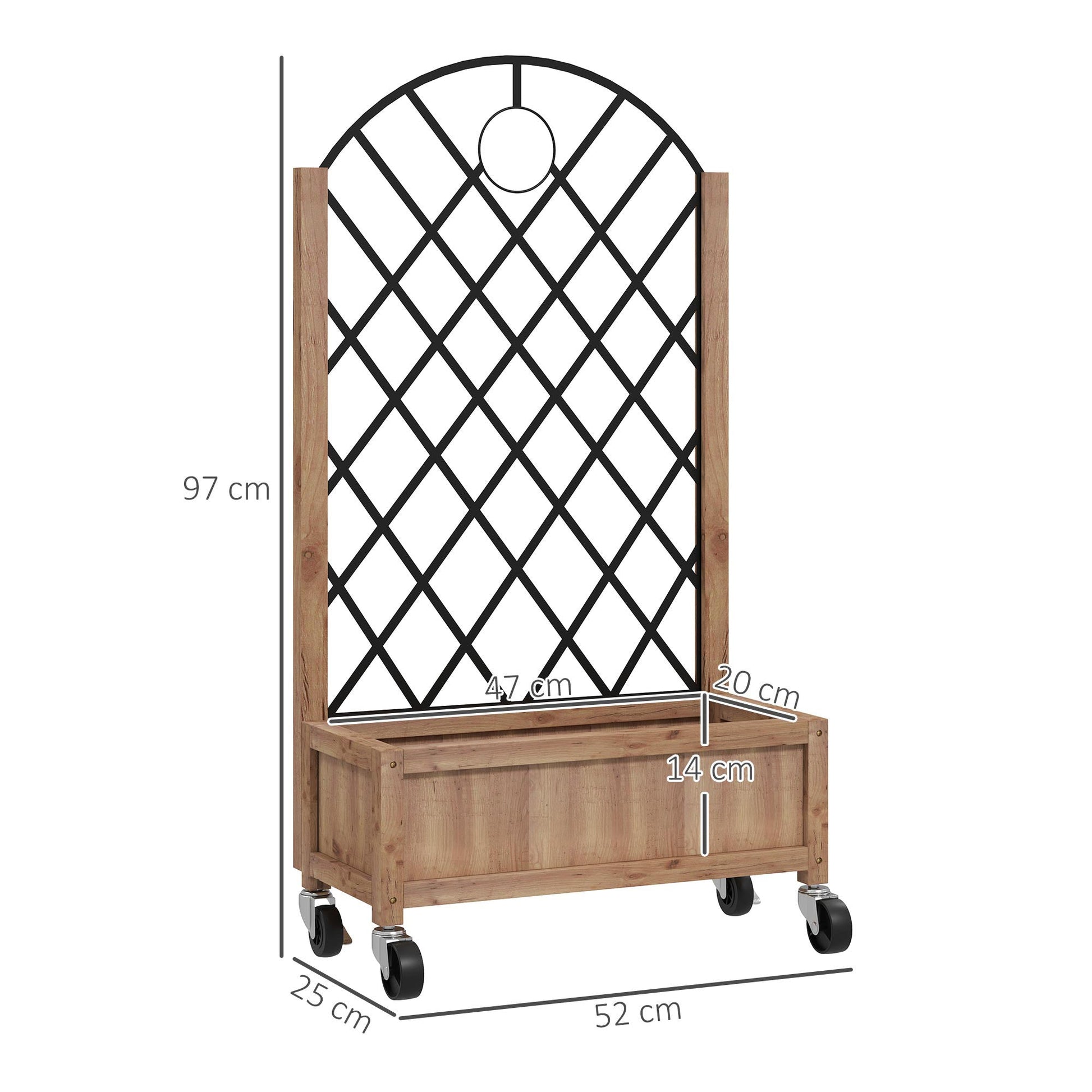 Raised Garden Bed with Metal Trellis, Pack of 2 Wooden Elevated Planter Box with Wheels and Drainage Holes, Outdoor Raised Planter for Climbing Plants, Fruits, Vegetables, Flowers, Brown