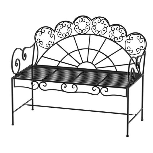 Garden Bench, 2 Seater Outdoor Patio Bench, Metal Garden Loveseat with Slatted Seat, 200 KG Capacity for Park Balcony Porch, 107 x 55.5 x 92 cm, Black