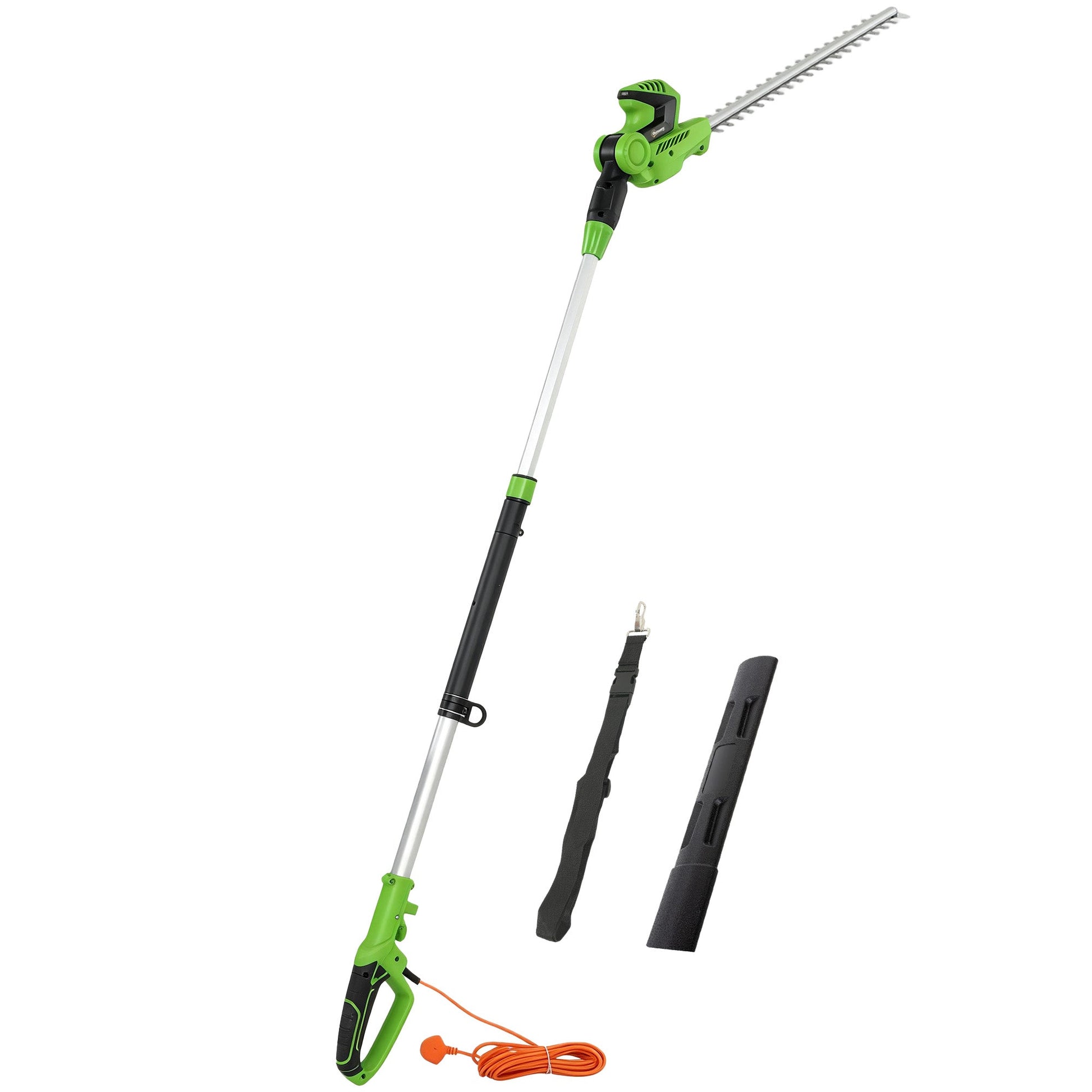2.6m Corded Extendable Hedge Trimmer with 90° Adjustable Head, 450W Telescopic Electric Hedge Cutter Long Reach with 51cm Dual Action Blades, Shoulder Strap, 10m Cable for Branches, Shrubs