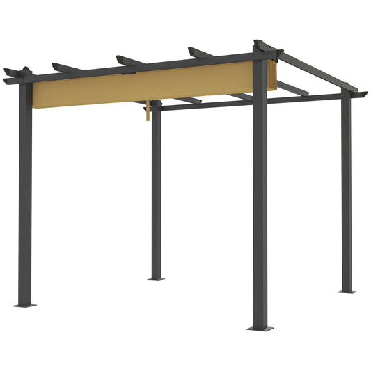 3 x 3(m) Pergola with Retractable Roof, Aluminium Frame Garden Gazebo Canopy Outdoor Sun Shade Shelter for Grill, Patio, Deck, Khaki
