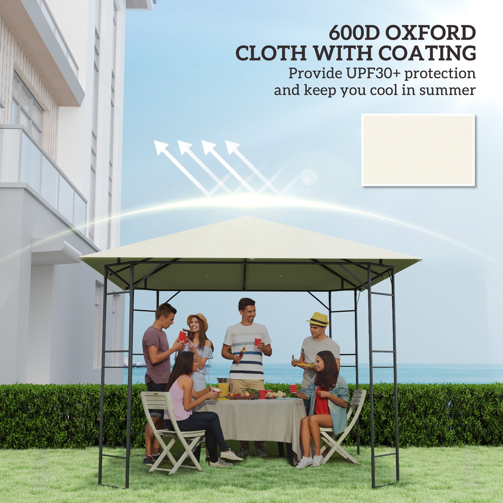 3 x 3(m) Gazebo Canopy Replacement Cover, Garden Gazebo Roof Replacement with Drain Holes, Water Resistant PVC Coating, 370g/㎡, UPF30+, TOP COVER ONLY, Cream White