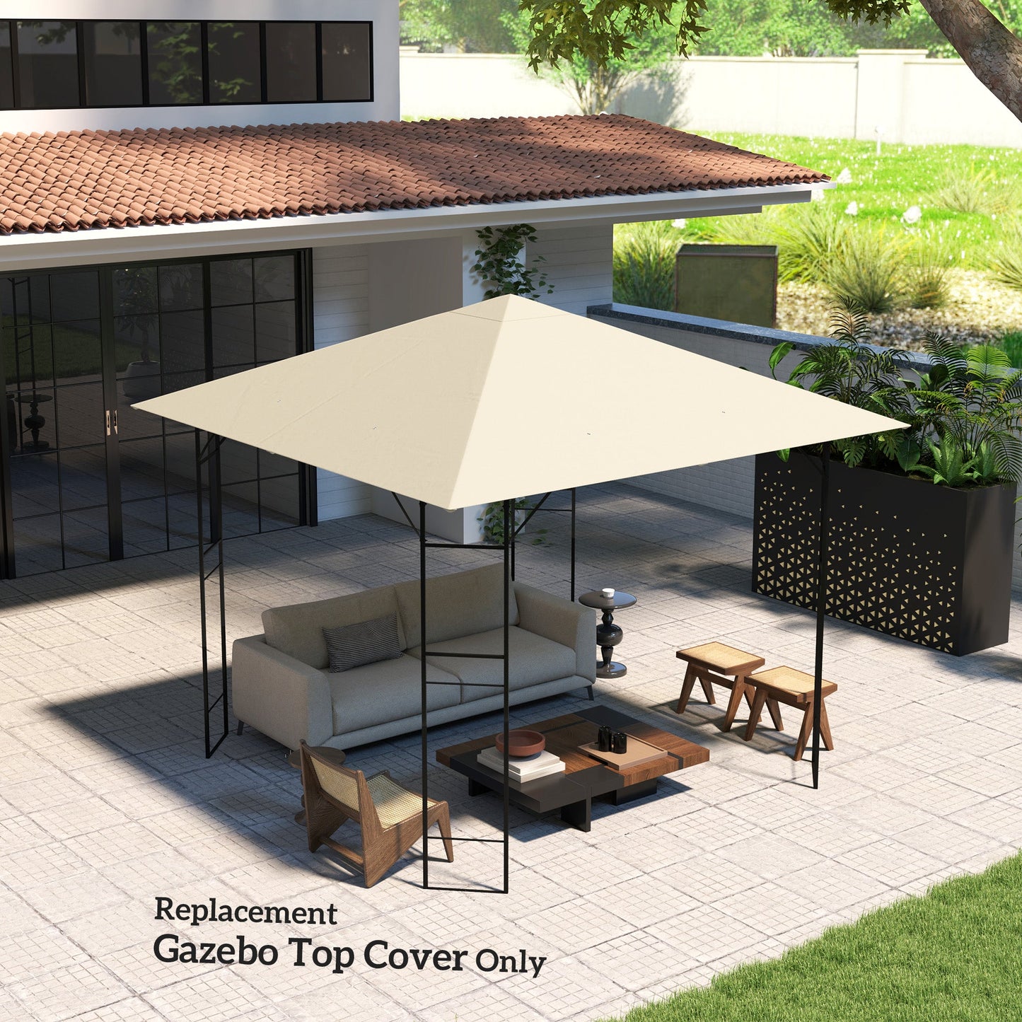 3 x 3(m) Gazebo Canopy Replacement Cover, Garden Gazebo Roof Replacement with Drain Holes, Water Resistant PVC Coating, 370g/㎡, UPF30+, TOP COVER ONLY, Cream White