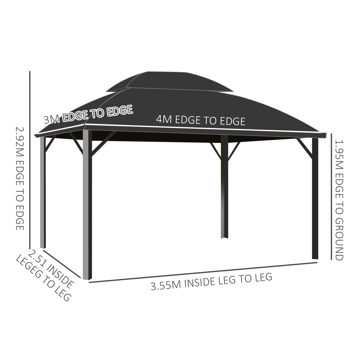 4 x 3(m) Polycarbonate Gazebo Outdoor, Hardtop Garden Patio Gazebo with Curtains, Nettings, Double Roof, Aluminium Frame for Lawn, Yard, Patio, Deck, Black