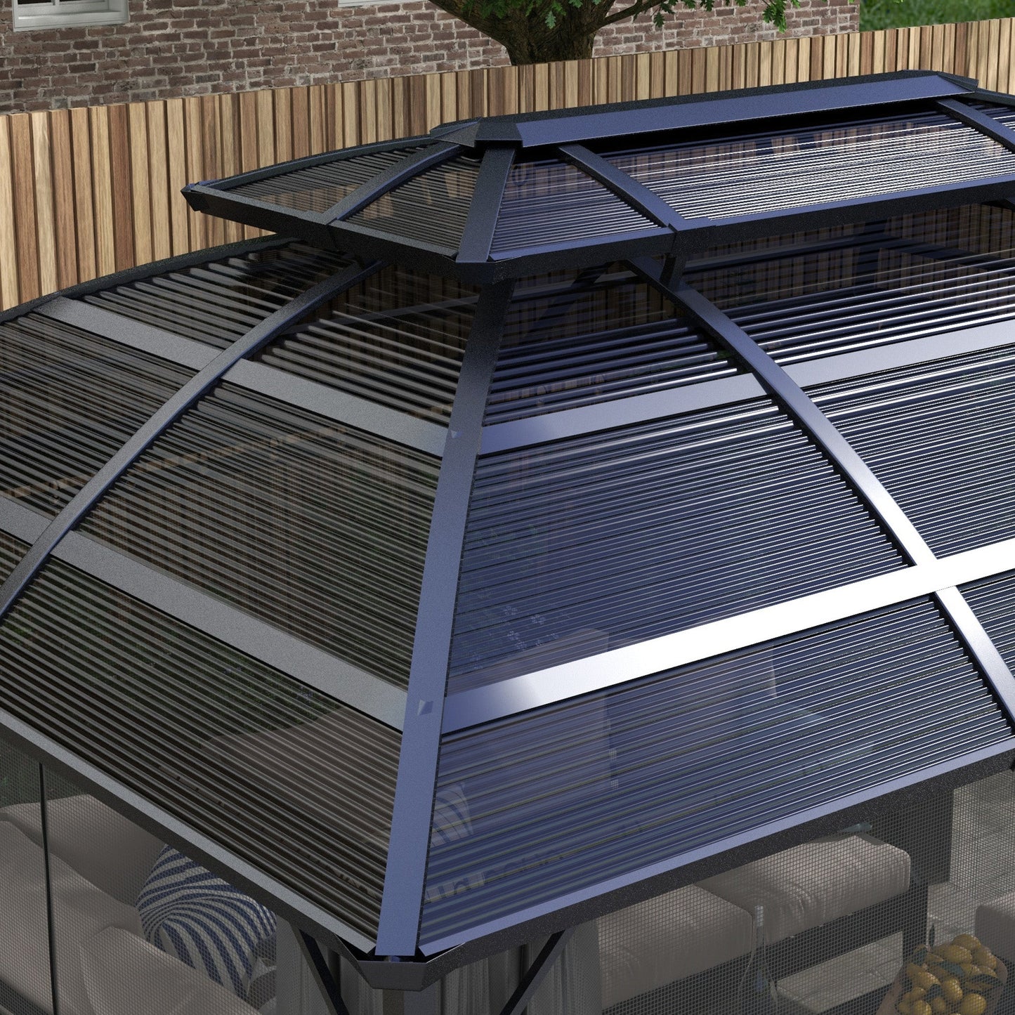 4 x 3(m) Polycarbonate Gazebo Outdoor, Hardtop Garden Patio Gazebo with Curtains, Nettings, Double Roof, Aluminium Frame for Lawn, Yard, Patio, Deck, Black