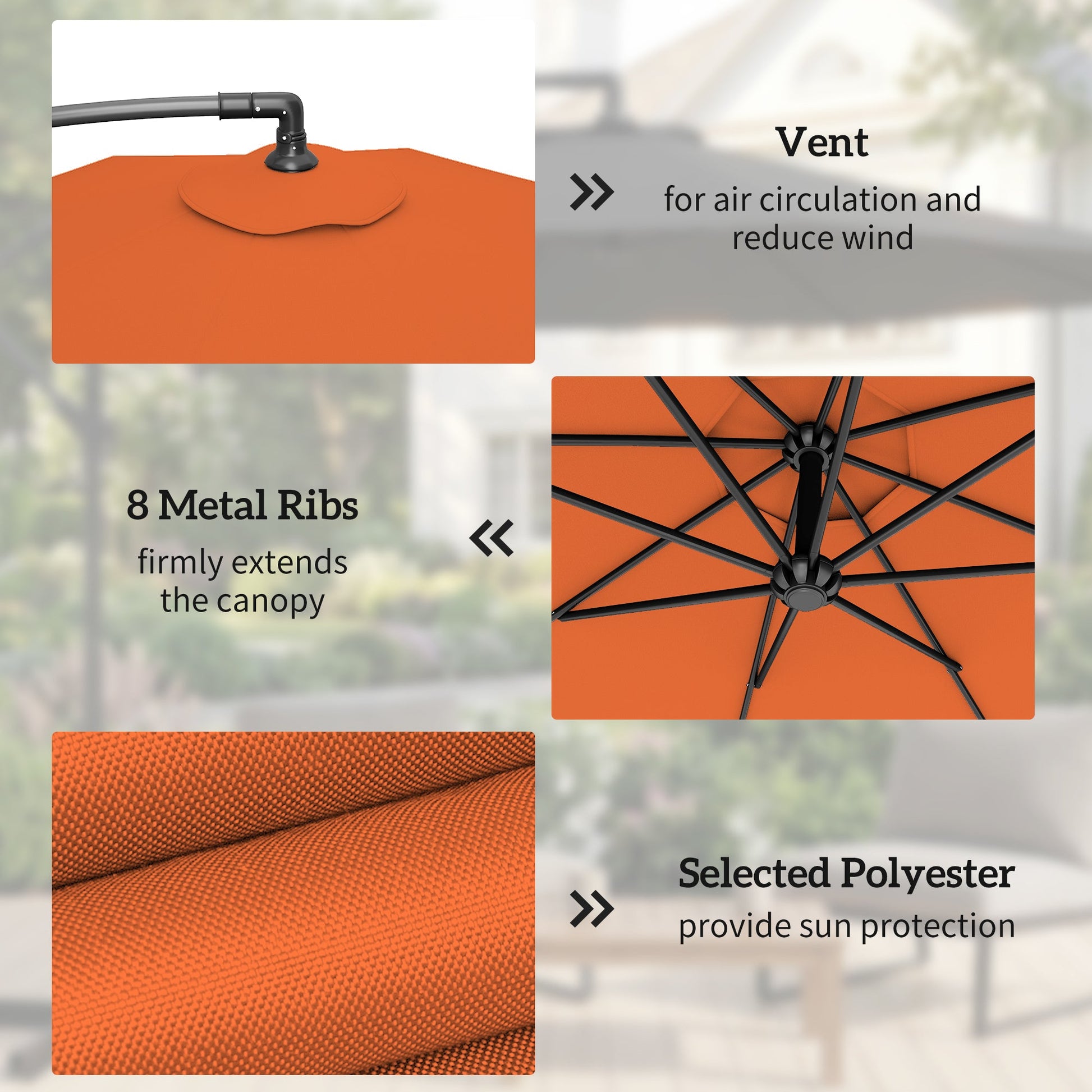 3 m Cantilever Parasol with Umbrella Weights, Cross Base, Offset Outdoor Umbrella with Protective Cover, Crank Handle, Hanging Sun Shade, Orange
