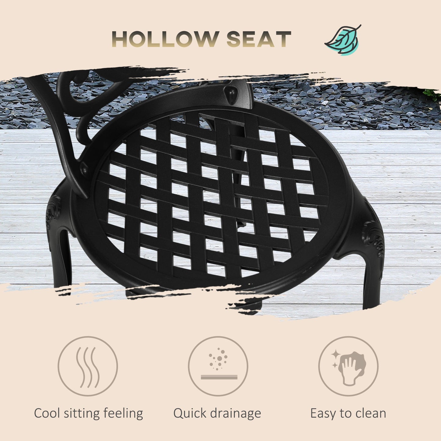 3 Piece Garden Bistro Set, Cast Aluminium Outdoor Furniture Set with Umbrella Hole for Balcony, Porch, Patio, Black