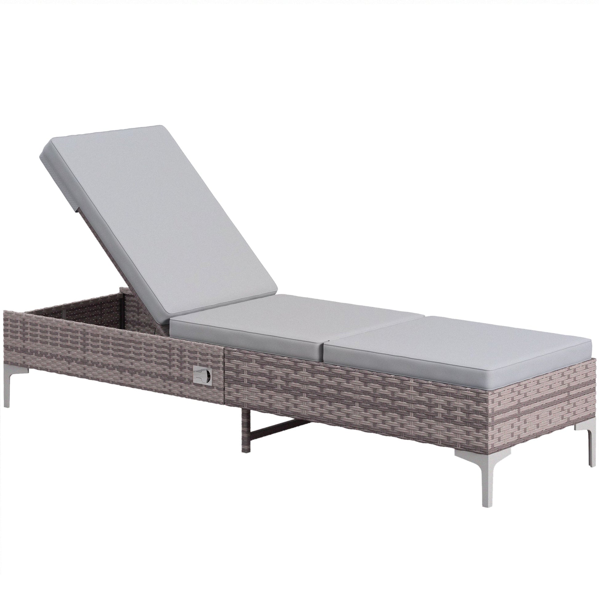 Outdoor PE Rattan Sun Lounger, Multi-position Backrest Adjustable Single Recliner Sunbed Daybed with Removeable & Washable Cushion, for Patio, Garden, Light Grey