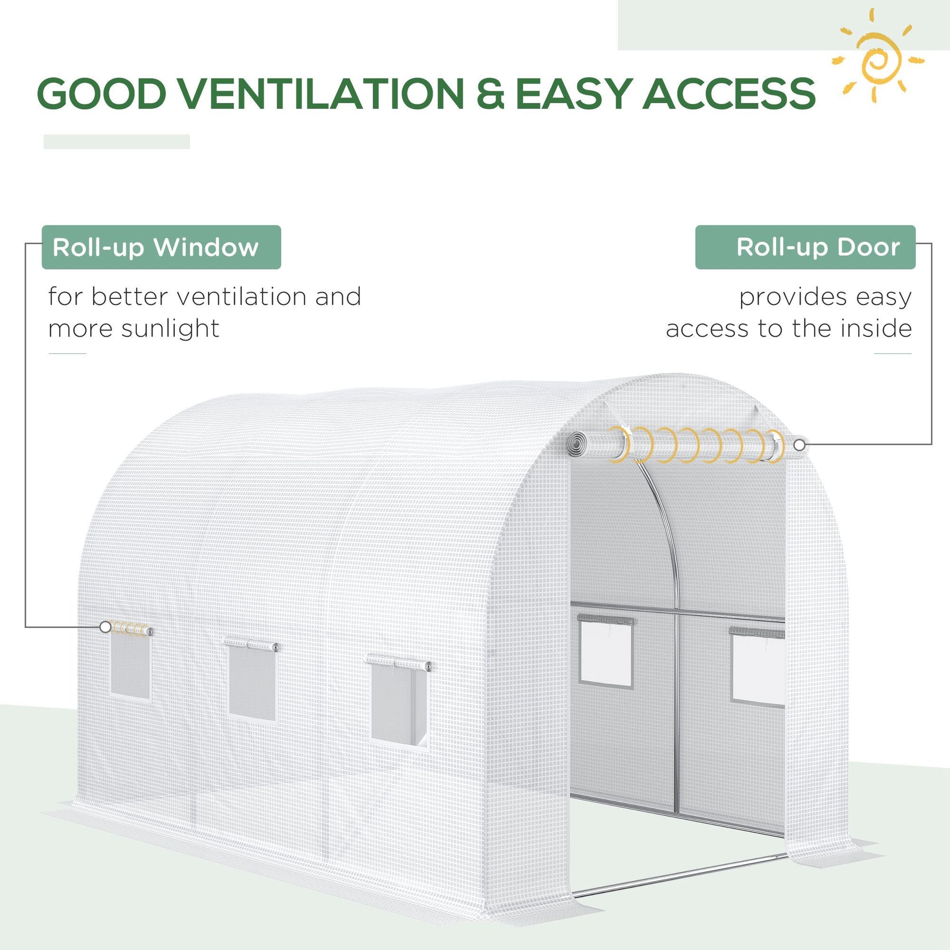 3 x 2 x 2m Greenhouse Replacement Cover ONLY Winter Garden Plant PE Cover for Tunnel Walk-in Greenhouse with Roll-up Windows Door Outdoor, White