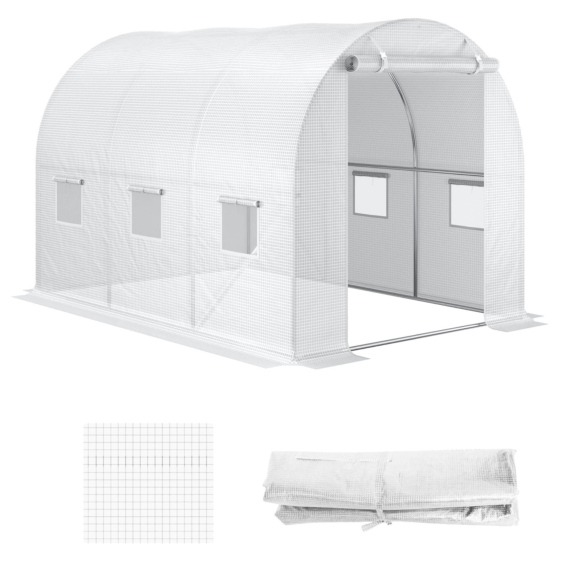 3 x 2 x 2m Greenhouse Replacement Cover ONLY Winter Garden Plant PE Cover for Tunnel Walk-in Greenhouse with Roll-up Windows Door Outdoor, White
