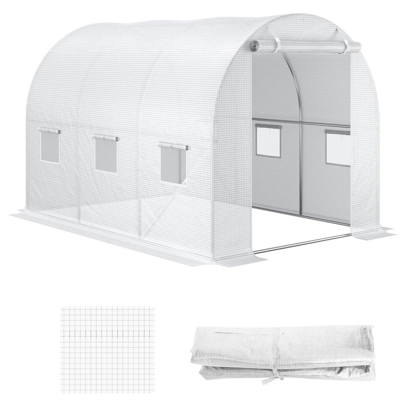 3 x 2 x 2m Greenhouse Replacement Cover ONLY Winter Garden Plant PE Cover for Tunnel Walk-in Greenhouse with Roll-up Windows Door Outdoor, White