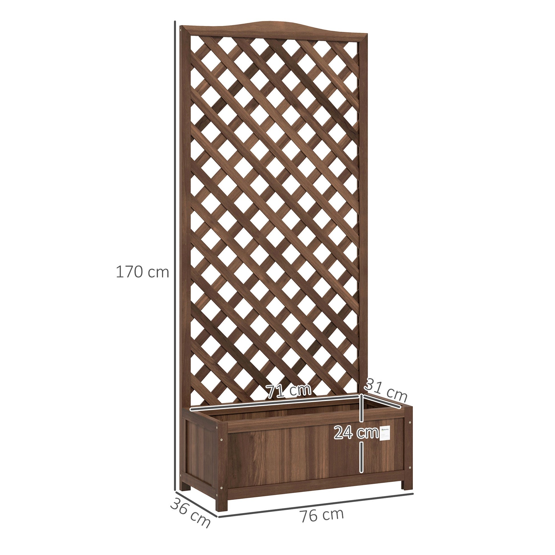 53L Garden Wooden Planter Box with Trellis Free Standing Flower Raised Bed with Lattice for Climbing Plants, 76cm x 36cm x 170cm, Dark Brown
