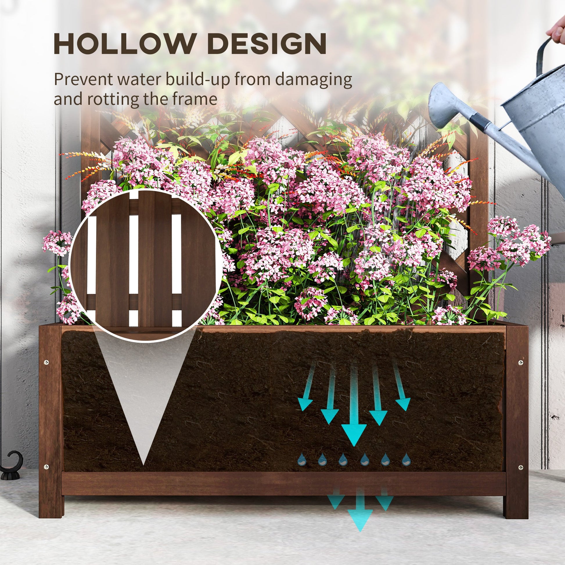53L Garden Wooden Planter Box with Trellis Free Standing Flower Raised Bed with Lattice for Climbing Plants, 76cm x 36cm x 170cm, Dark Brown