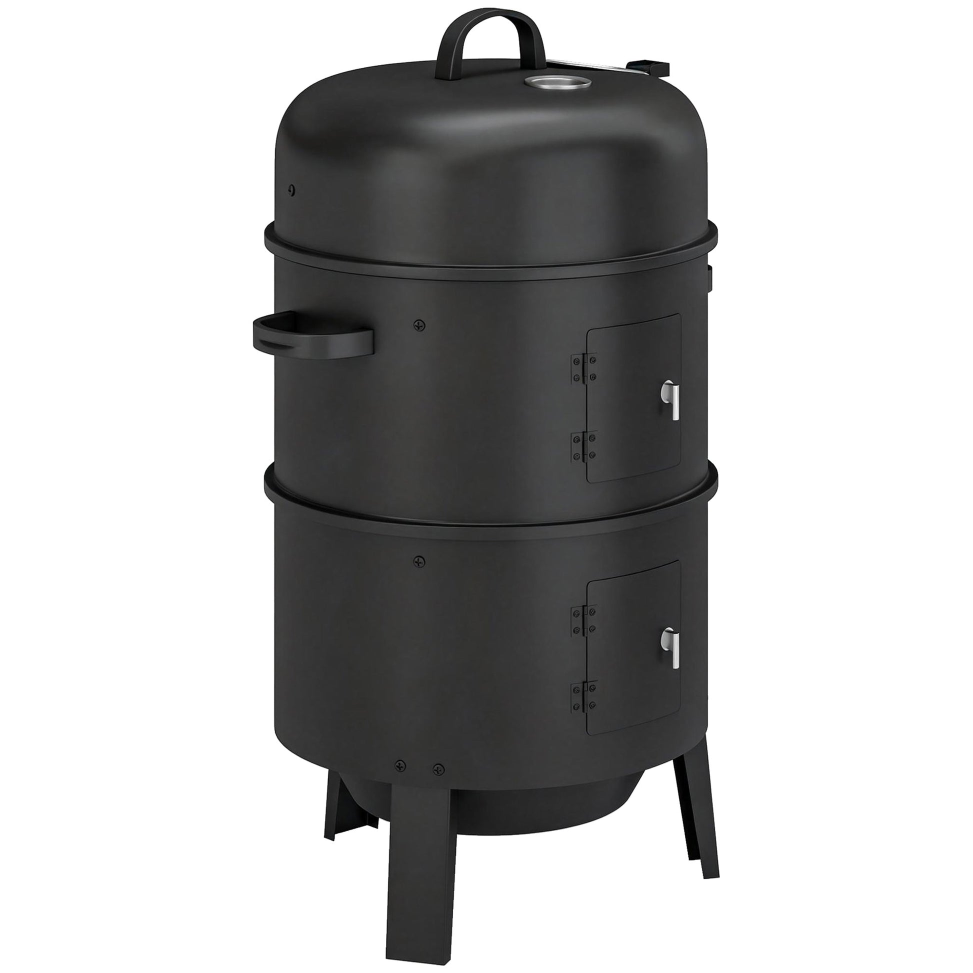 3-in-1 Vertical Barbecue Charcoal Smoker with 2 Grill Grates, Built-in Thermometer, Adjustable Vent, 2 Doors, Outdoor BBQ Smoker Grill for Camping, Parties, Picnic