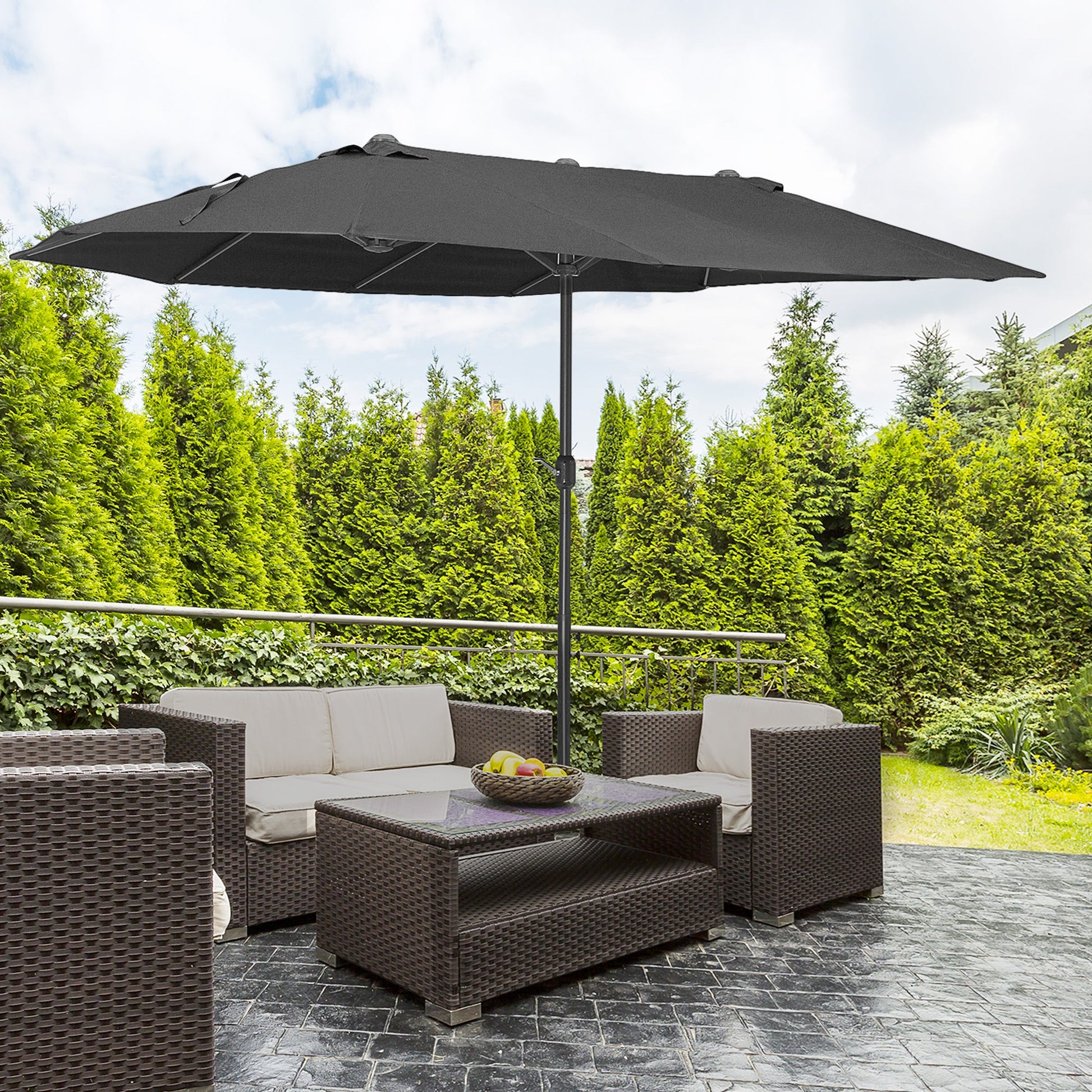 4.6m Garden Parasol Double-Sided Sun Umbrella Patio Market Canopy Shade Outdoor Black - NO BASE