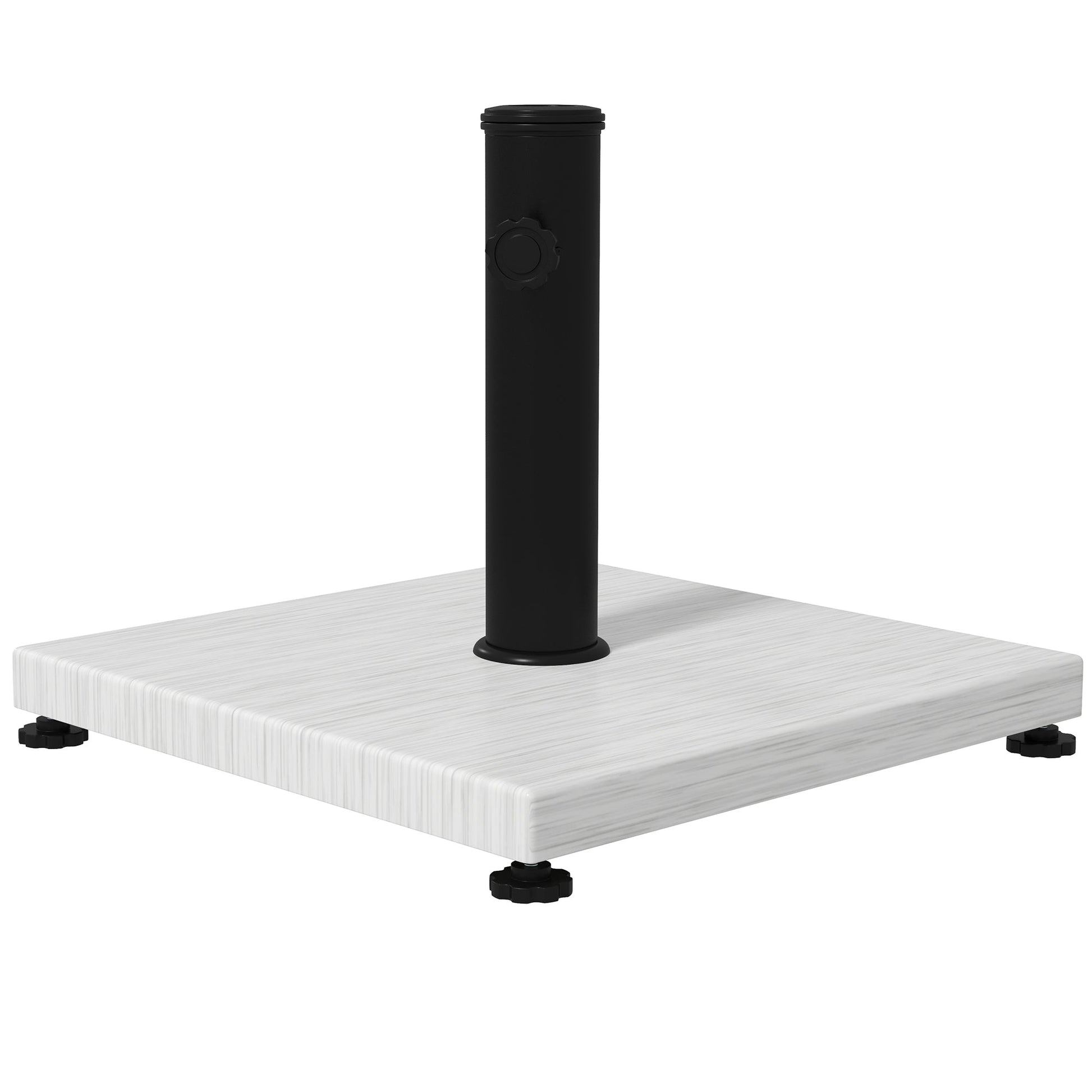 12kg Garden Parasol Base with Adjustable Foot Pad and Knob, Concrete Umbrella Stand with Wood Effect, Rectangular Parasol Holder for 38mm and 48mm Poles, White
